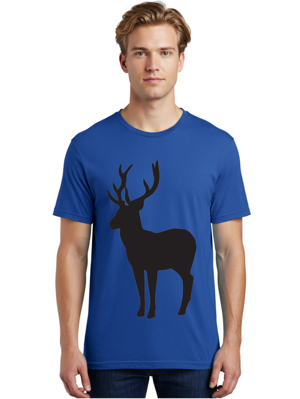 Deer-Silhouette-2 Men'S Graphic Tee, 100% Cotton, Comfortable Casual Summer Wear, Machine Washable, Deer Silhouette, Stag Illustration, Antlered Animal, Wildlife Graphic, Majestic Deer, Forest Creature, Simple Design, Minimalist Art, Aac643