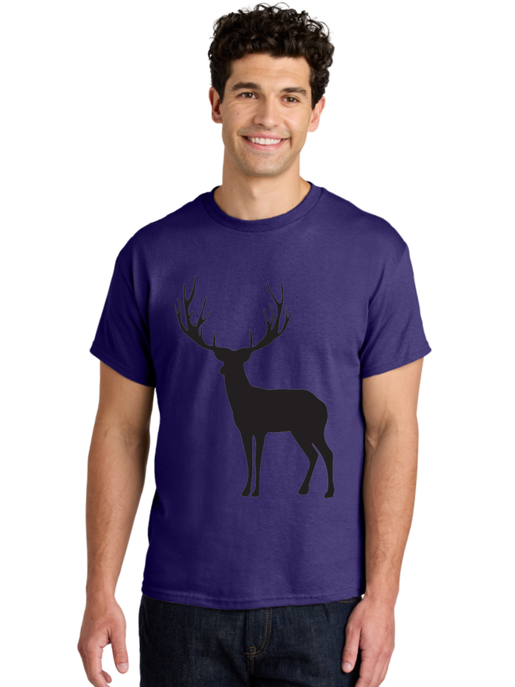 Deer-Silhouette-3 Men'S Graphic Tee, 100% Cotton, Comfortable Casual Summer Wear, Machine Washable, Deer Silhouette, Majestic Stag, Wildlife Illustration, Black Silhouette, Antlers, Wild Animal, Forest Creature, Nature Graphic Aac644