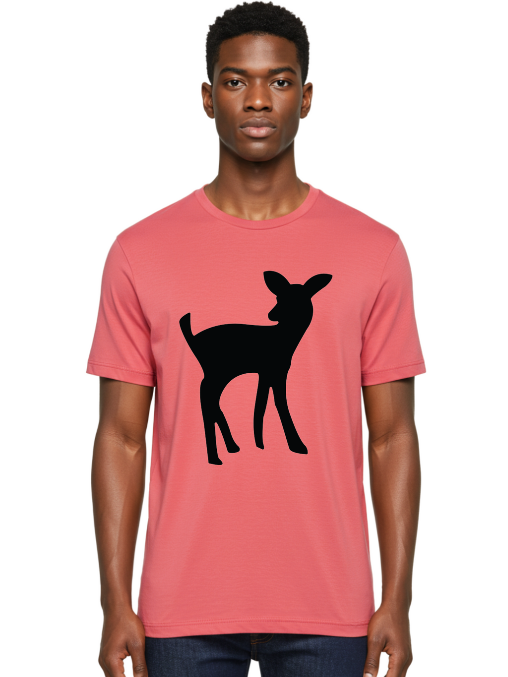 Deer-Silhouette Men'S Graphic Tee, 100% Cotton, Comfortable Casual Summer Wear, Machine Washable, Deer Silhouette, Wildlife Art, Minimalist Design, Black Silhouette, Simple Shapes, Animal Graphics, Nature-Inspired, Forest Creatures Aac645