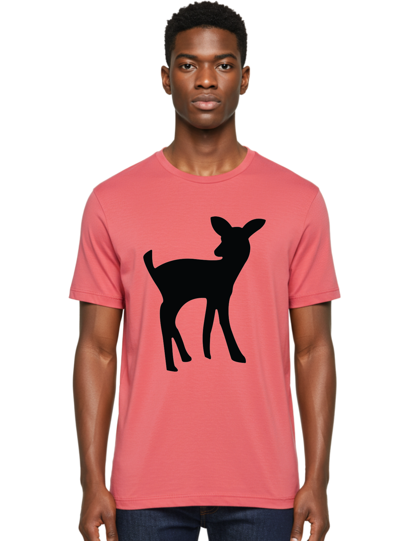 Deer-Silhouette Men'S Graphic Tee, 100% Cotton, Comfortable Casual Summer Wear, Machine Washable, Deer Silhouette, Wildlife Art, Minimalist Design, Black Silhouette, Simple Shapes, Animal Graphics, Nature-Inspired, Forest Creatures Aac645