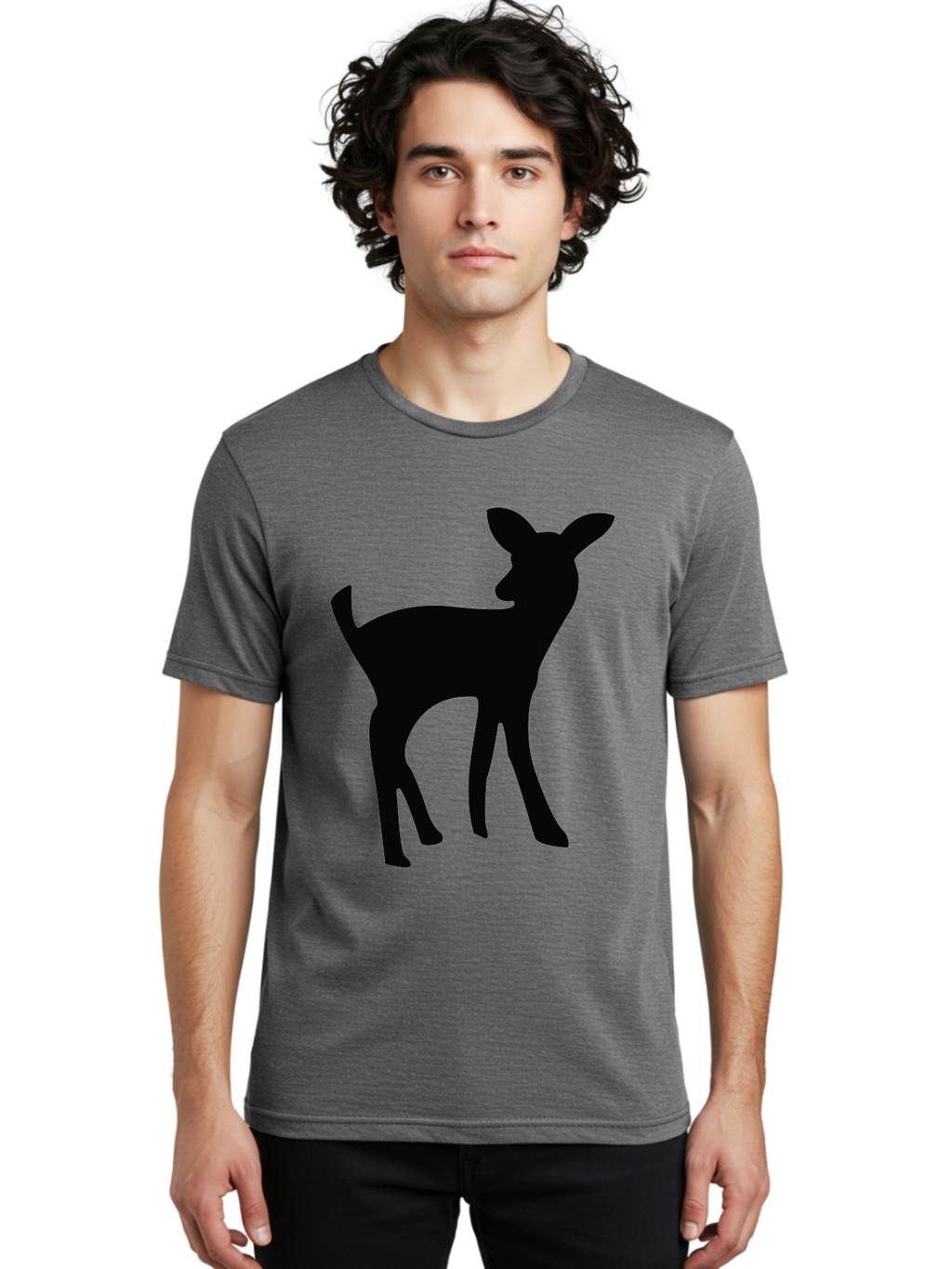 Deer-Silhouette Men'S Graphic Tee, 100% Cotton, Comfortable Casual Summer Wear, Machine Washable, Deer Silhouette, Wildlife Art, Minimalist Design, Black Silhouette, Simple Shapes, Animal Graphics, Nature-Inspired, Forest Creatures Aac645