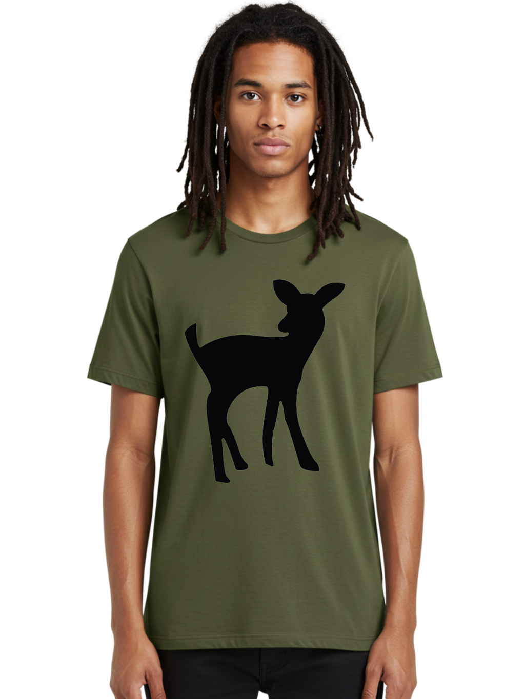 Deer-Silhouette Men'S Graphic Tee, 100% Cotton, Comfortable Casual Summer Wear, Machine Washable, Deer Silhouette, Wildlife Art, Minimalist Design, Black Silhouette, Simple Shapes, Animal Graphics, Nature-Inspired, Forest Creatures Aac645