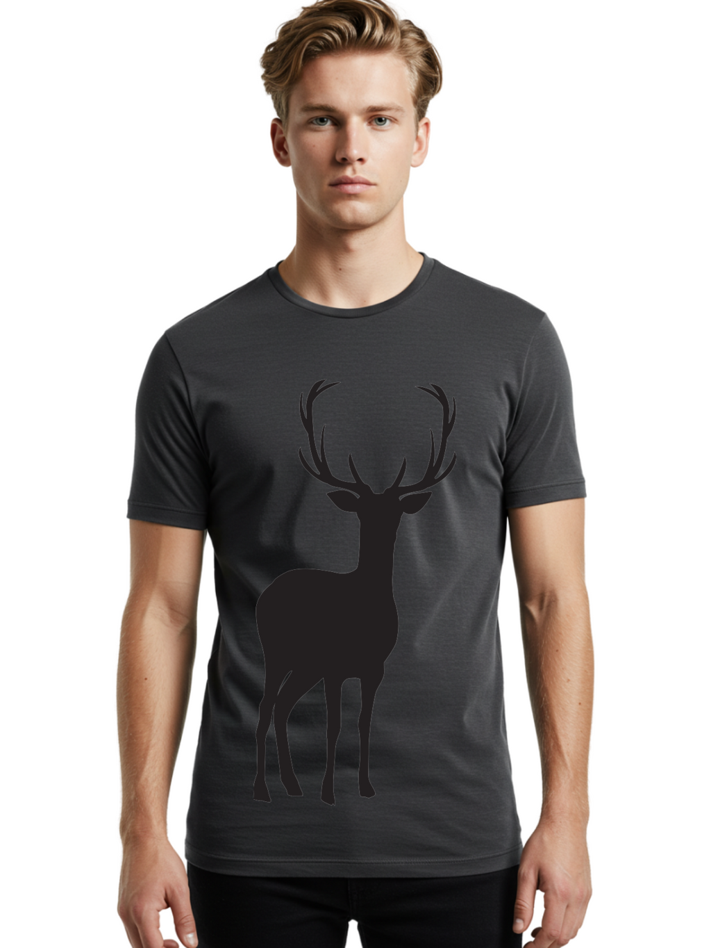 Deer Men'S Graphic Tee, 100% Cotton, Comfortable Casual Summer Wear, Machine Washable, Deer Silhouette, Majestic Stag, Wildlife Graphic, Antlers, Wild Animal, Minimalist Design, Nature-Inspired Art, Simple Illustration Aac647