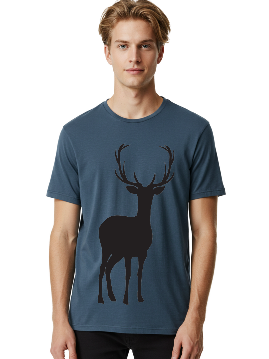 Deer Men'S Graphic Tee, 100% Cotton, Comfortable Casual Summer Wear, Machine Washable, Deer Silhouette, Majestic Stag, Wildlife Graphic, Antlers, Wild Animal, Minimalist Design, Nature-Inspired Art, Simple Illustration Aac647