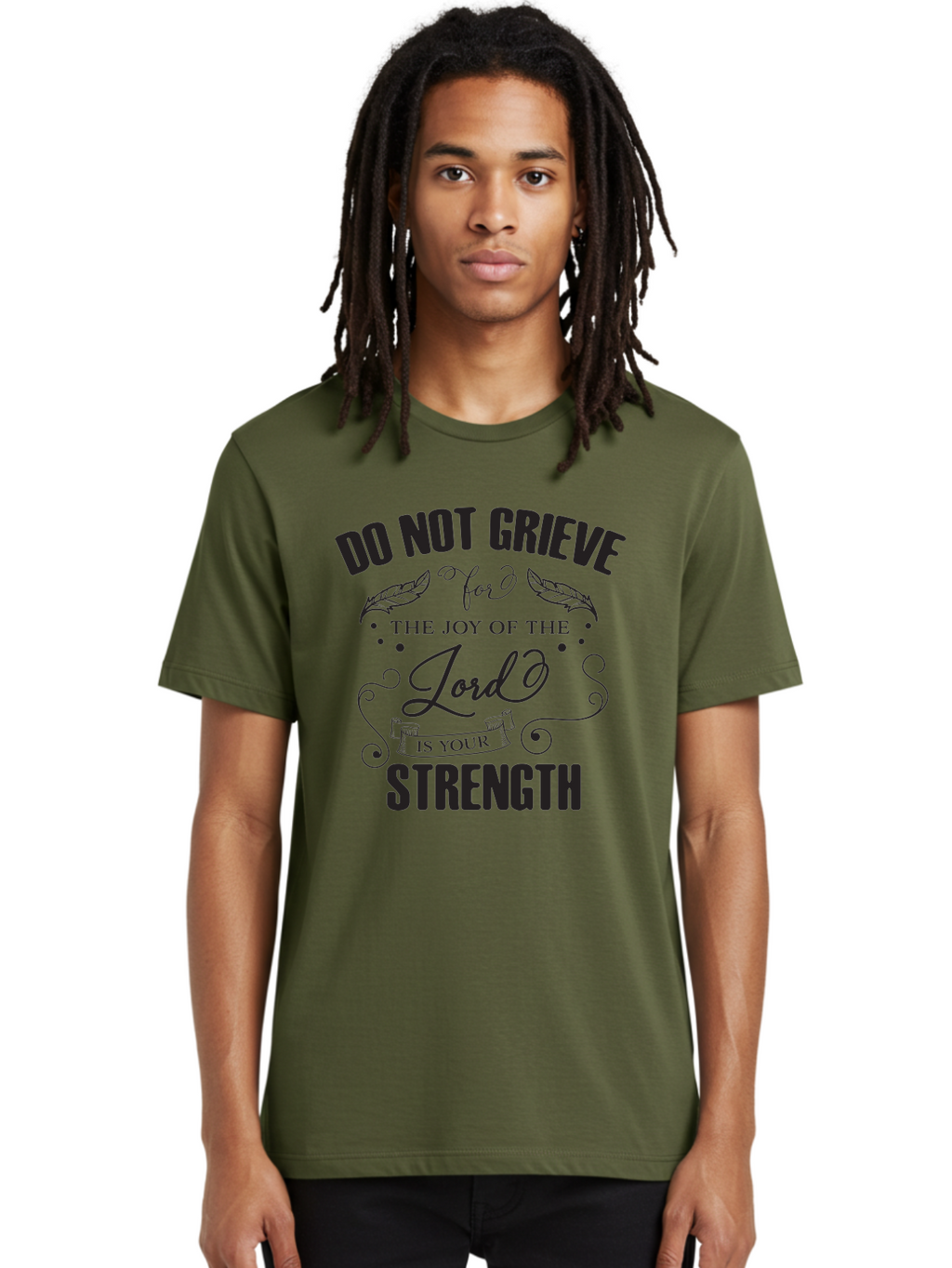 Do-Not-Grieve Men'S Graphic Tee, 100% Cotton, Comfortable Casual Summer Wear, Machine Washable, Inspirational Quote, Motivational Words, Faith-Based Message, Spiritual Guidance, Positive Affirmation, Scripture-Based, Bible Verse, Lord'S Joy, Aac649