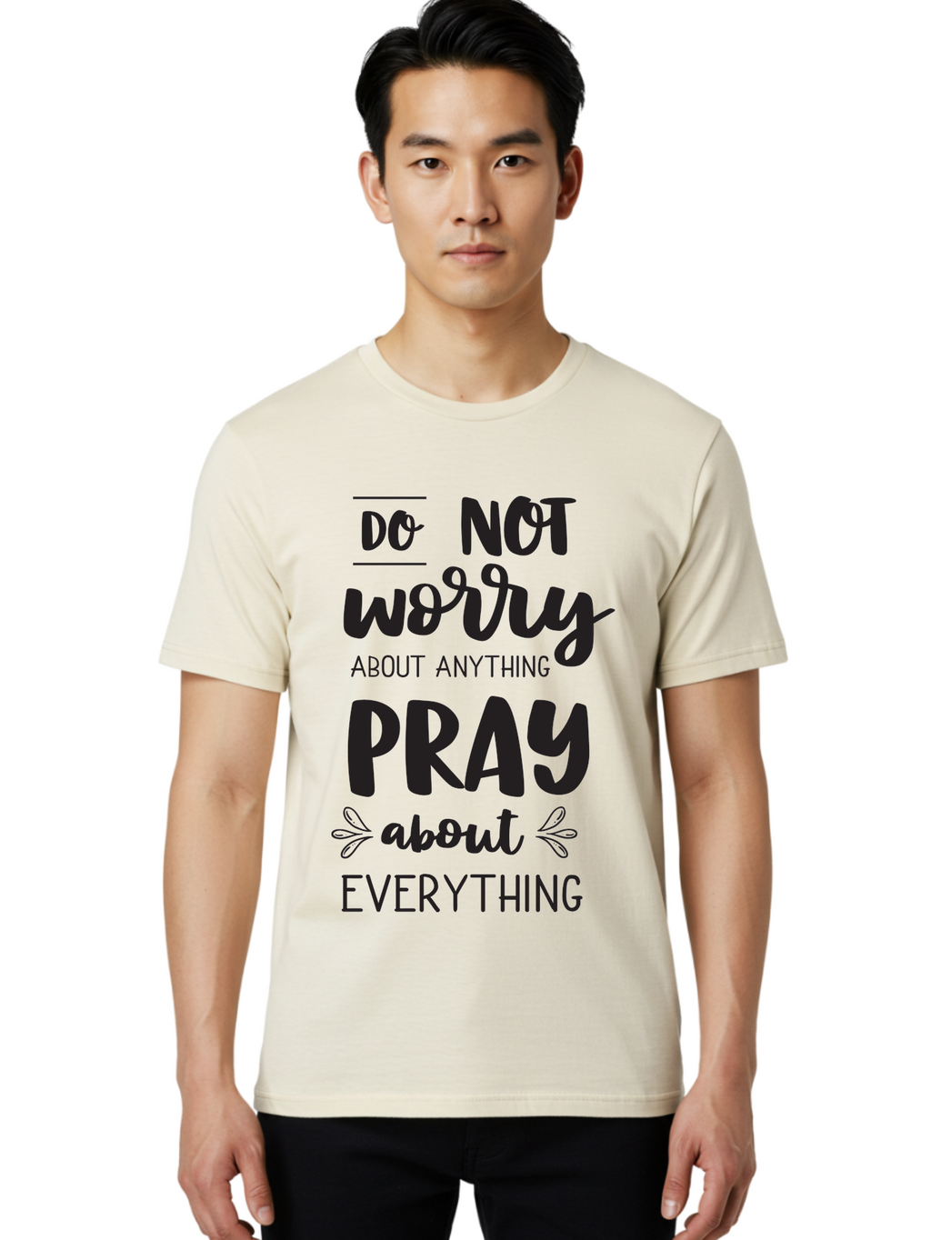 Do-Not-Worry-About-Anything-Pray-About-Everything Men'S Graphic Tee, 100% Cotton, Comfortable Casual Summer Wear, Machine Washable, Inspirational Quote, Motivational Phrase, Do Not Worry, Pray About Everything, Faith-Based Message, Aac650