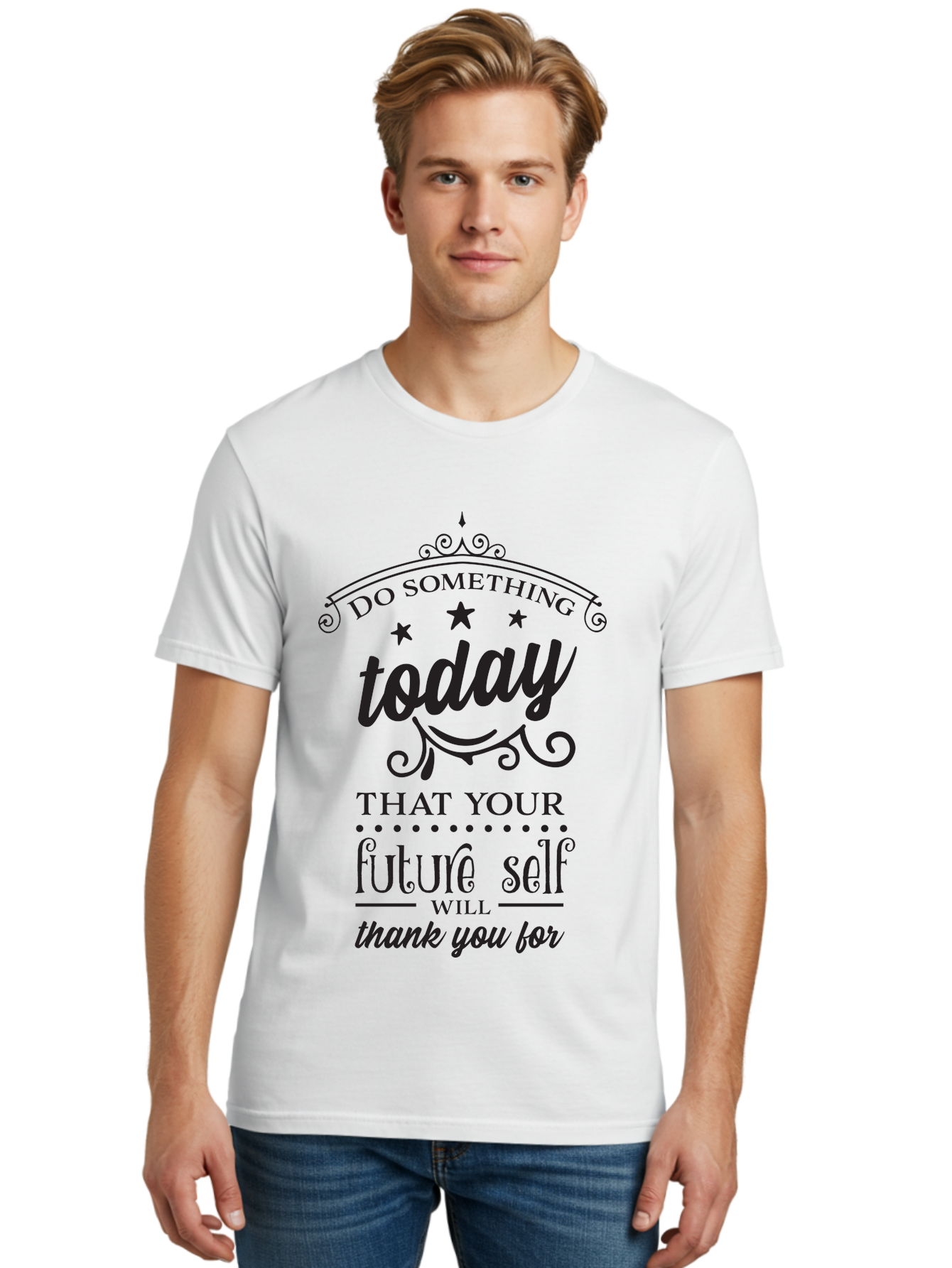 Do-Something-Today Men'S Graphic Tee, 100% Cotton, Comfortable Casual Summer Wear, Machine Washable, Motivational Quote, Inspirational Message, Future Self, Success Mindset, Productivity Tips, Goal Achievement, Personal Growth Aac651