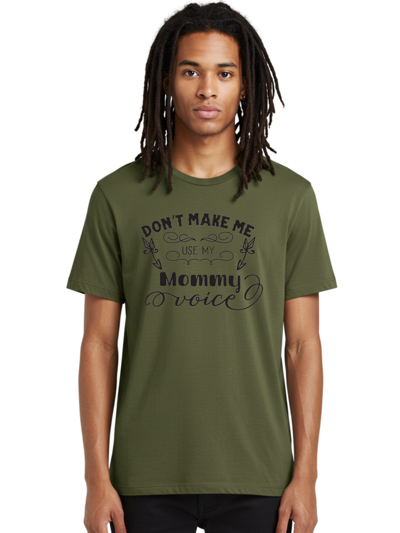 Don-T-Make-Me-Use-My-Mommy-Voice Men'S Graphic Tee, 100% Cotton, Comfortable Casual Summer Wear, Machine Washable, Funny Parenting Quote, Mommy Voice Warning, Humorous Motherhood, Parenting Humor, Mom Life, Snarky Quotes, Sassy Mom Quotes, Aac656