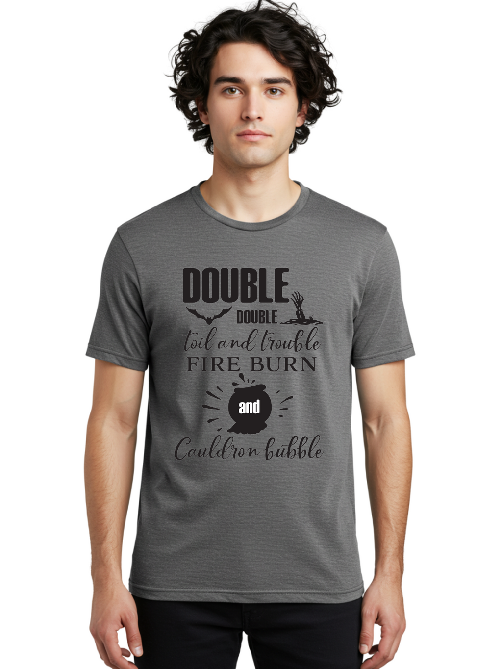Double-Double-Toil-And-Trouble Men'S Graphic Tee, 100% Cotton, Comfortable Casual Summer Wear, Machine Washable, Halloween Quote, Witchy Vibes, Spooky Season, Macbeth Reference, Double Double Toil And Trouble, Halloween Graphics, Aac660