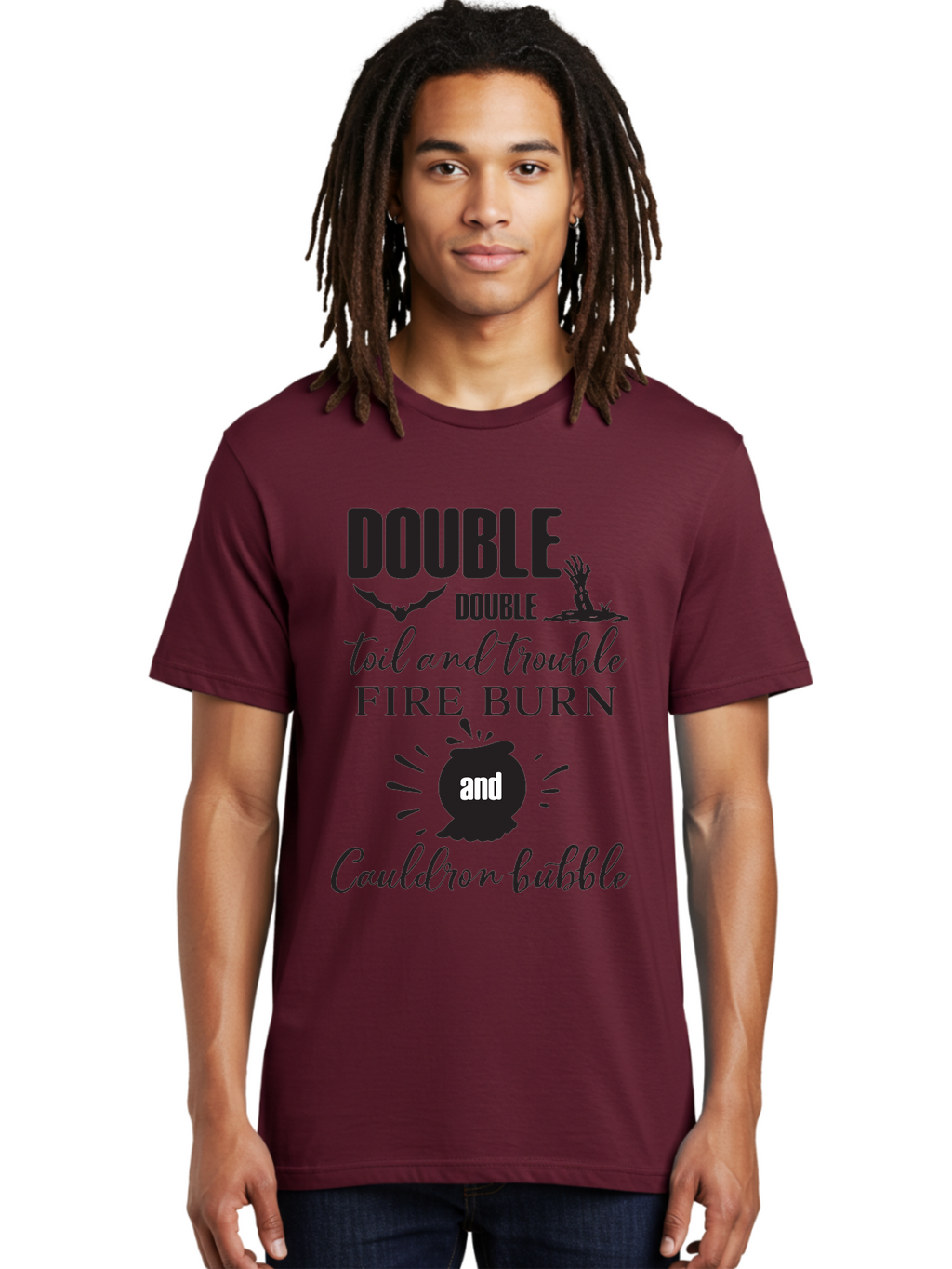 Double-Double-Toil-And-Trouble Men'S Graphic Tee, 100% Cotton, Comfortable Casual Summer Wear, Machine Washable, Halloween Quote, Witchy Vibes, Spooky Season, Macbeth Reference, Double Double Toil And Trouble, Halloween Graphics, Aac660