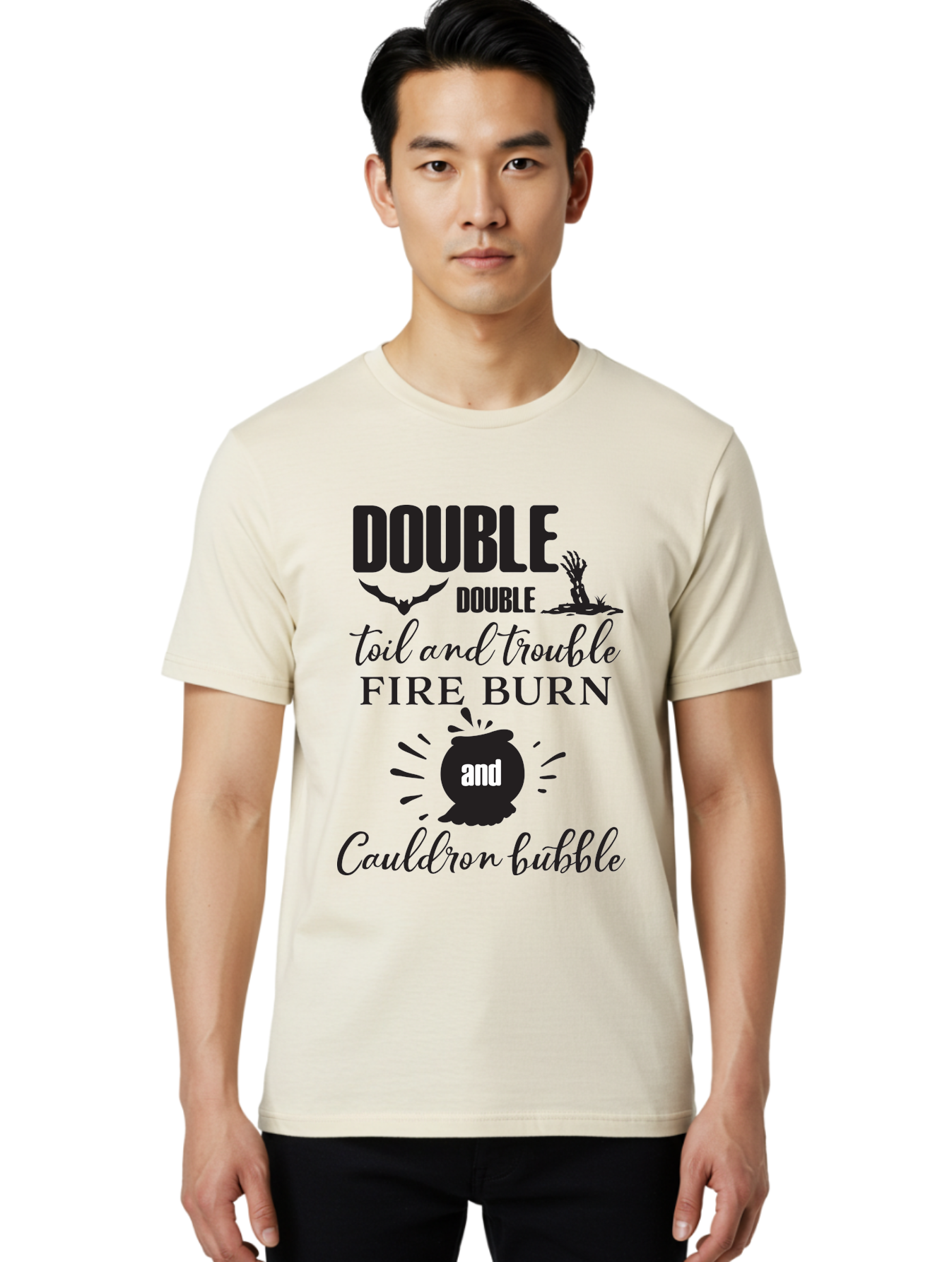 Double-Double-Toil-And-Trouble Men'S Graphic Tee, 100% Cotton, Comfortable Casual Summer Wear, Machine Washable, Halloween Quote, Witchy Vibes, Spooky Season, Macbeth Reference, Double Double Toil And Trouble, Halloween Graphics, Aac660