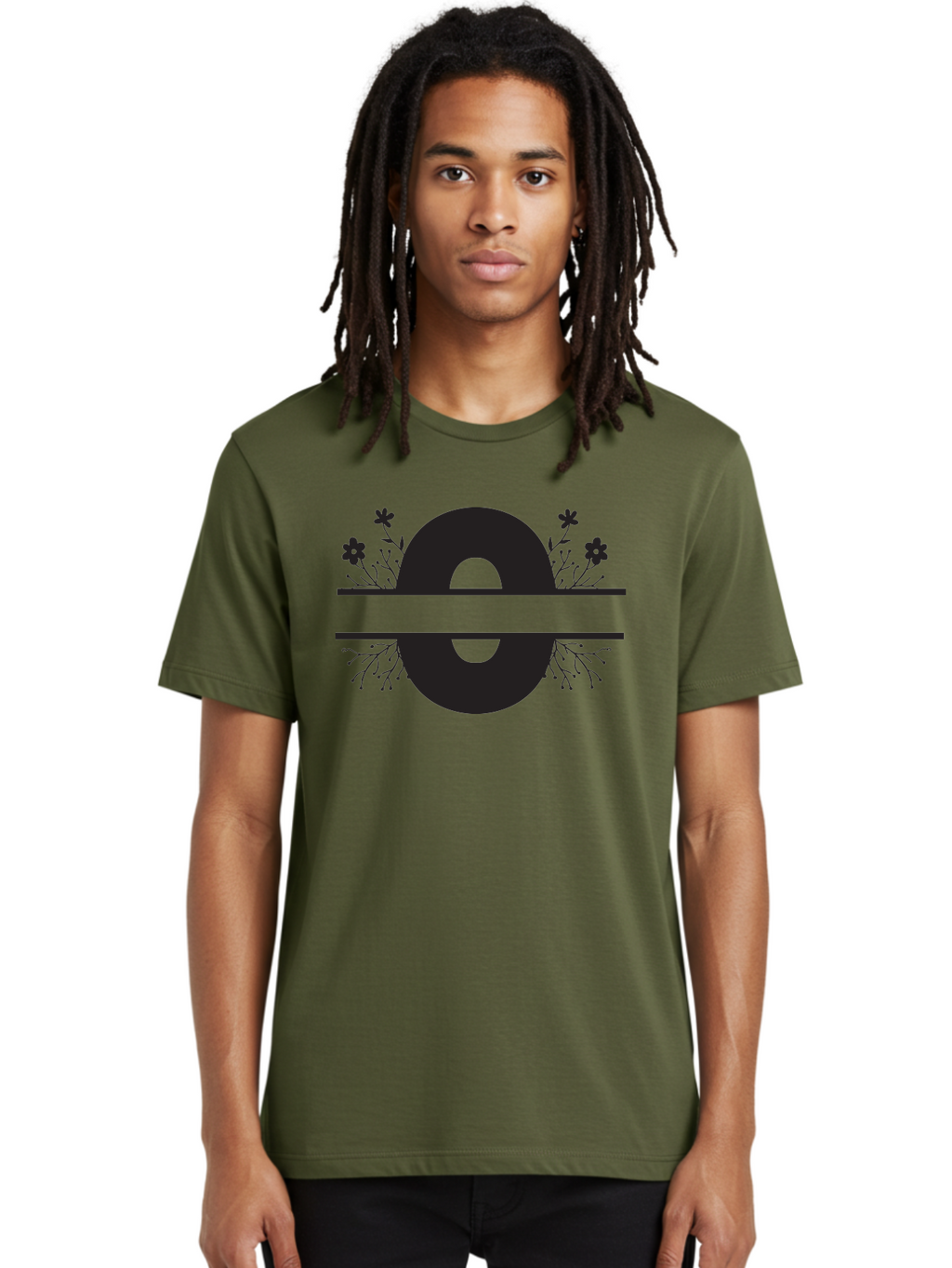 E-2 Men'S Graphic Tee, 100% Cotton, Comfortable Casual Summer Wear, Machine Washable, Black Letter E, Floral Design, Abstract Art, Minimalist Style, Bold Typography, Artistic Expression, Elegance, Simplicity, Modern Aesthetic, Unique Design, Aac665