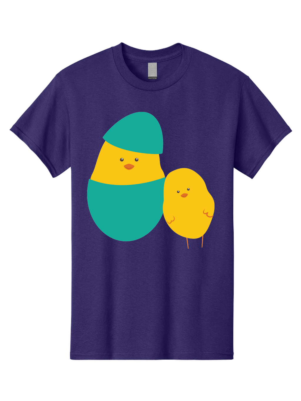 Easter-Chick-And-Hatching-Chick Men'S Graphic Tee, 100% Cotton, Comfortable Casual Summer Wear, Machine Washable, Hatching Chick, Yellow Chick, Cartoon Character, Teal Egg, Newborn Animal, Cute Illustration, Nursery Art, Easter Theme, Aac669