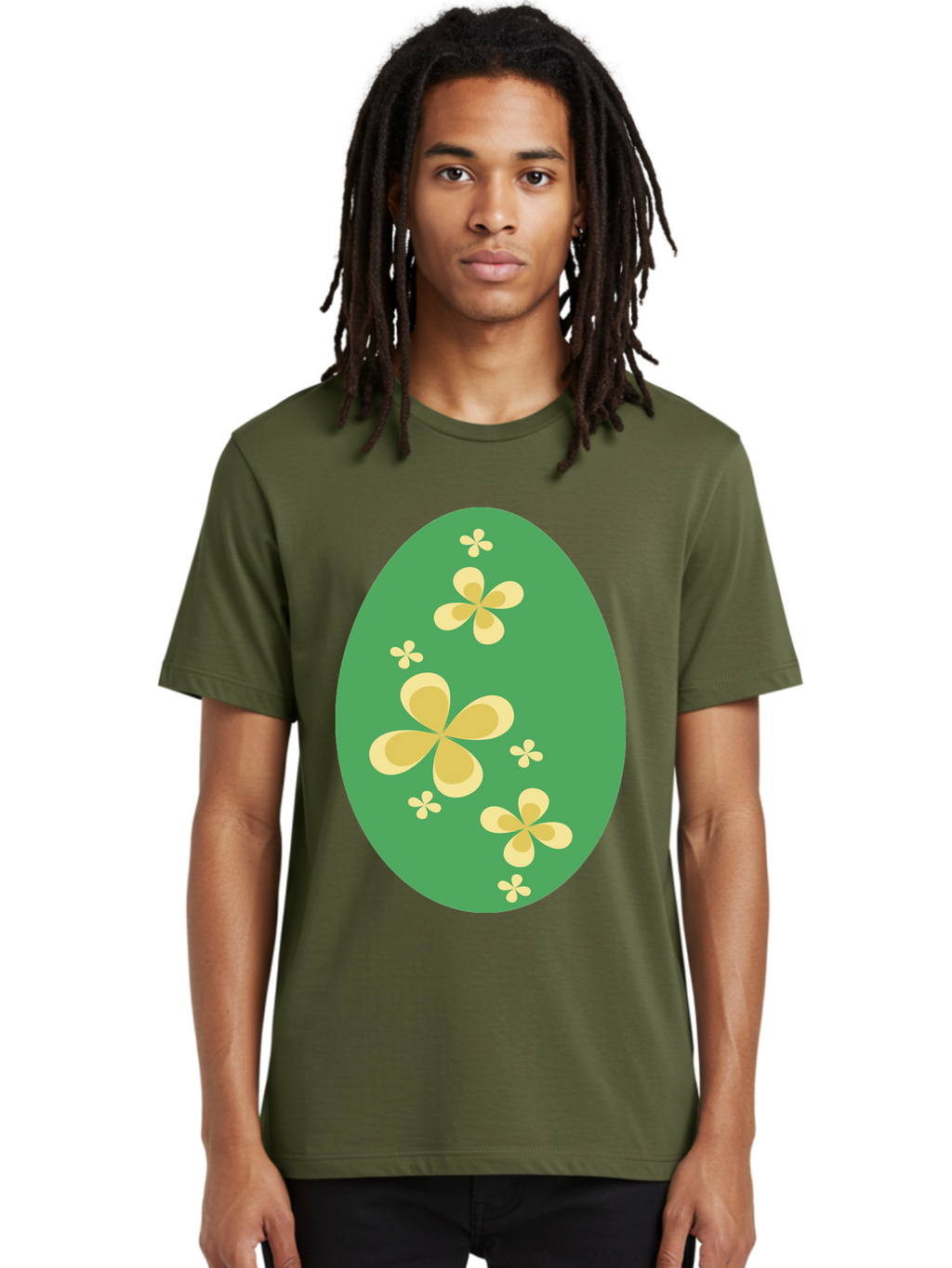 Easter-Egg-2 Men'S Graphic Tee, 100% Cotton, Comfortable Casual Summer Wear, Machine Washable, Easter Egg, Floral Pattern, Yellow Flowers, Oval Shape, Decorative Design, Spring Theme, Easter Decoration, Floral Motif, Pastel Colors Aac672