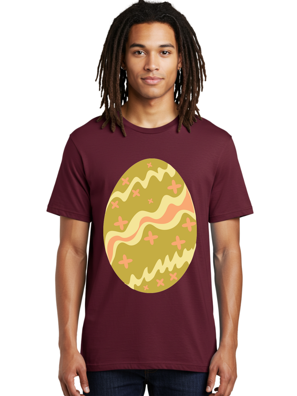 Easter-Egg-4 Men'S Graphic Tee, 100% Cotton, Comfortable Casual Summer Wear, Machine Washable, Easter Egg, Pastel Colors, Wavy Lines, Pink Crosses, Decorated Egg, Spring Theme, Festive Design, Easter Decoration, Egg Hunt Aac674