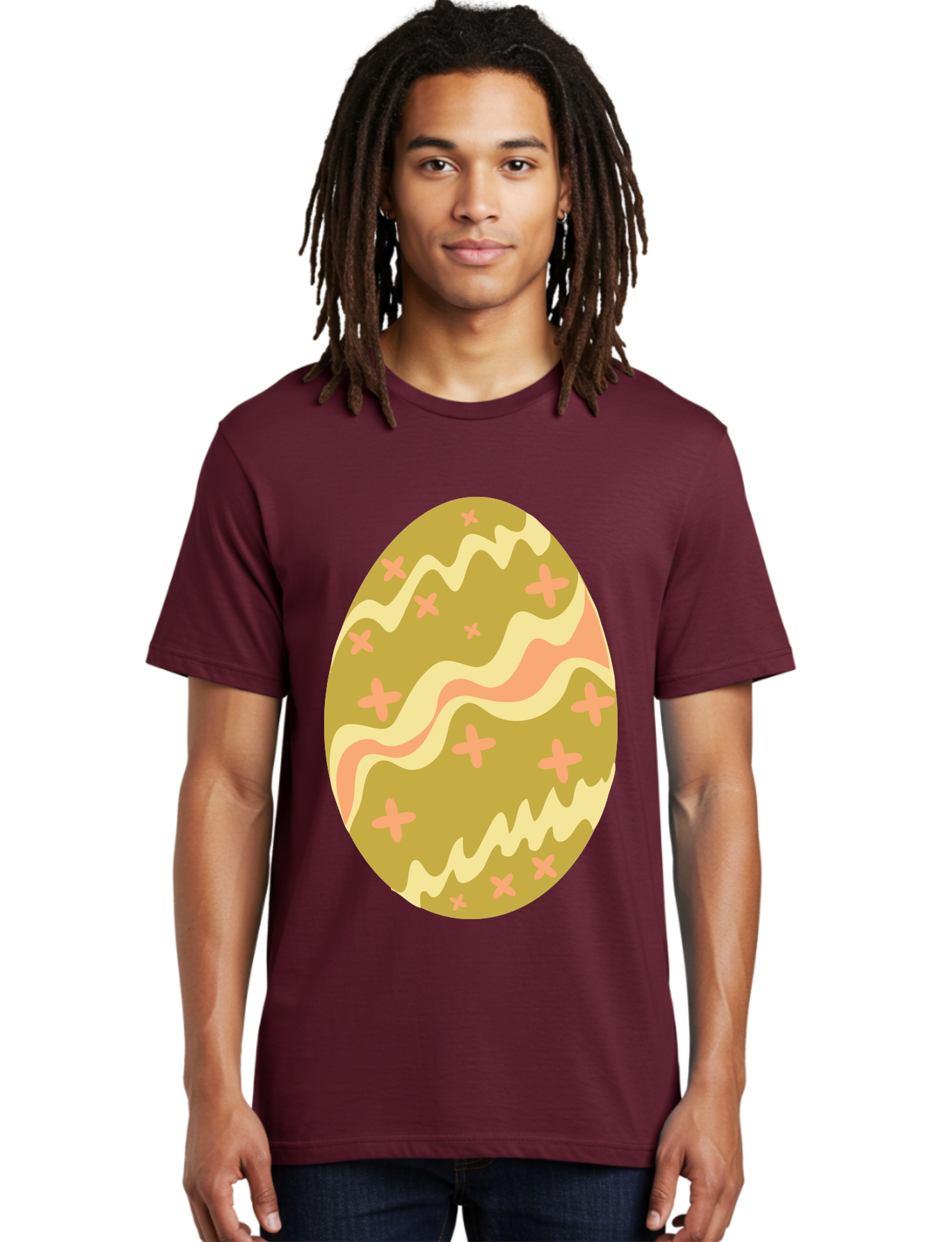 Easter-Egg-4 Men'S Graphic Tee, 100% Cotton, Comfortable Casual Summer Wear, Machine Washable, Easter Egg, Pastel Colors, Wavy Lines, Pink Crosses, Decorated Egg, Spring Theme, Festive Design, Easter Decoration, Egg Hunt Aac674