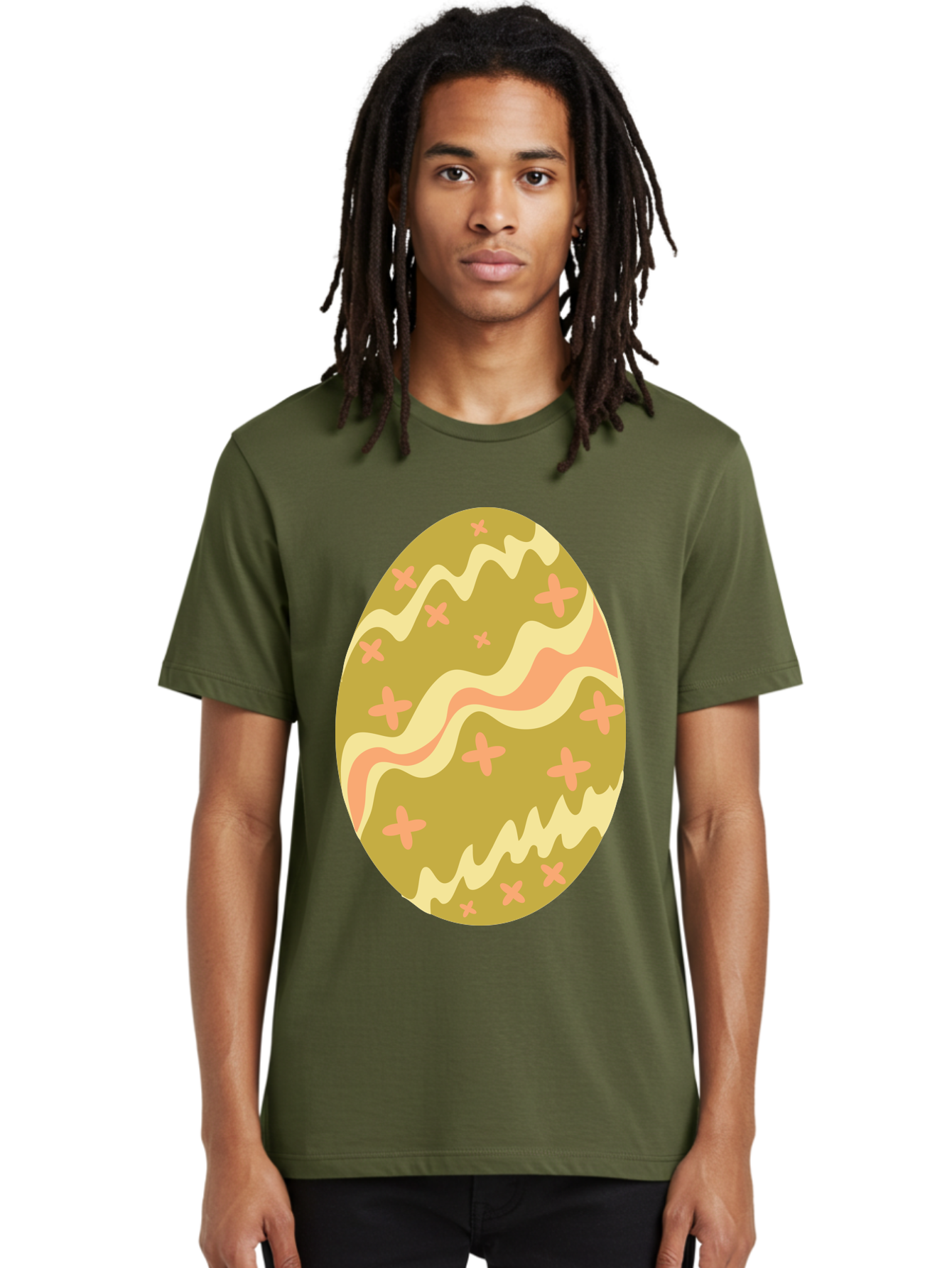 Easter-Egg-4 Men'S Graphic Tee, 100% Cotton, Comfortable Casual Summer Wear, Machine Washable, Easter Egg, Pastel Colors, Wavy Lines, Pink Crosses, Decorated Egg, Spring Theme, Festive Design, Easter Decoration, Egg Hunt Aac674