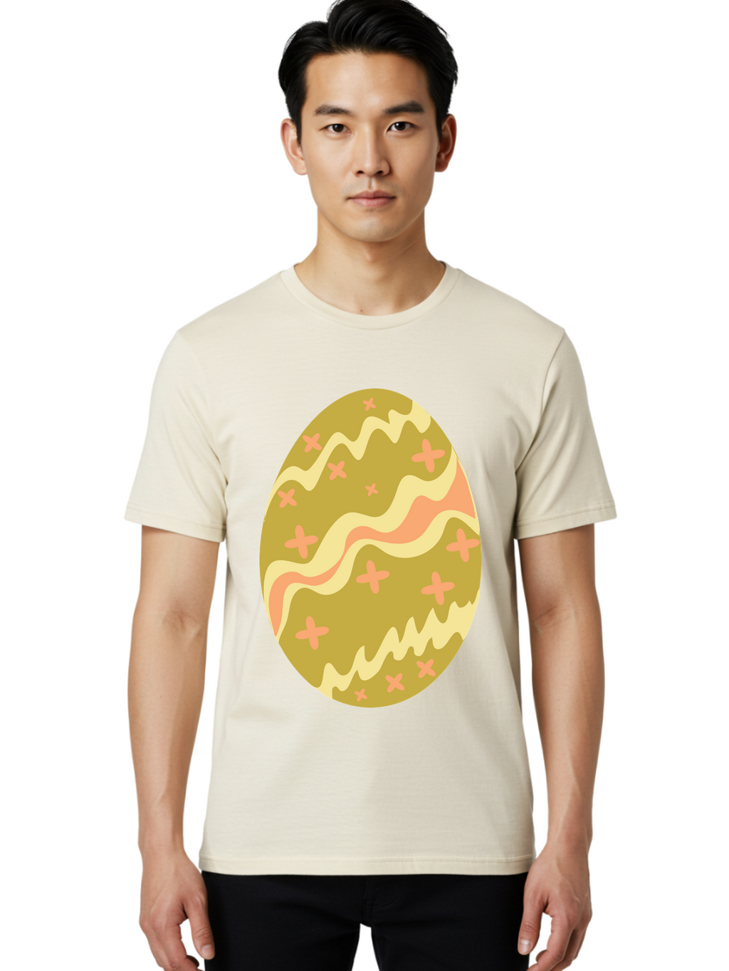 Easter-Egg-4 Men'S Graphic Tee, 100% Cotton, Comfortable Casual Summer Wear, Machine Washable, Easter Egg, Pastel Colors, Wavy Lines, Pink Crosses, Decorated Egg, Spring Theme, Festive Design, Easter Decoration, Egg Hunt Aac674