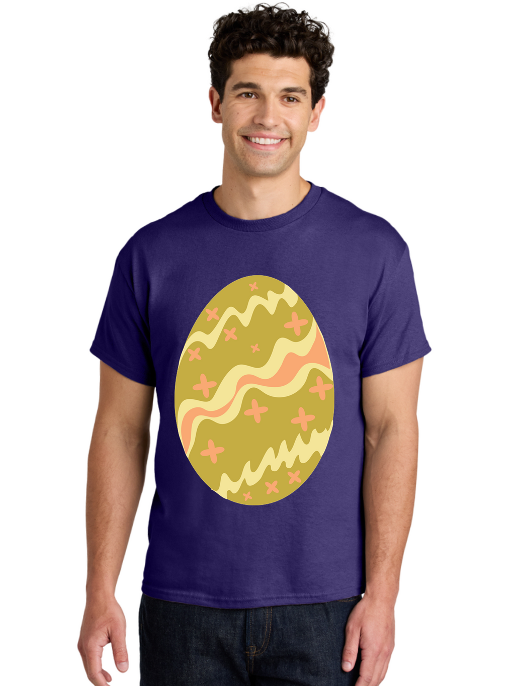 Easter-Egg-4 Men'S Graphic Tee, 100% Cotton, Comfortable Casual Summer Wear, Machine Washable, Easter Egg, Pastel Colors, Wavy Lines, Pink Crosses, Decorated Egg, Spring Theme, Festive Design, Easter Decoration, Egg Hunt Aac674