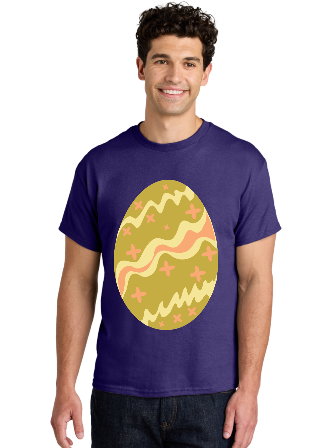Easter-Egg-4 Men'S Graphic Tee, 100% Cotton, Comfortable Casual Summer Wear, Machine Washable, Easter Egg, Pastel Colors, Wavy Lines, Pink Crosses, Decorated Egg, Spring Theme, Festive Design, Easter Decoration, Egg Hunt Aac674