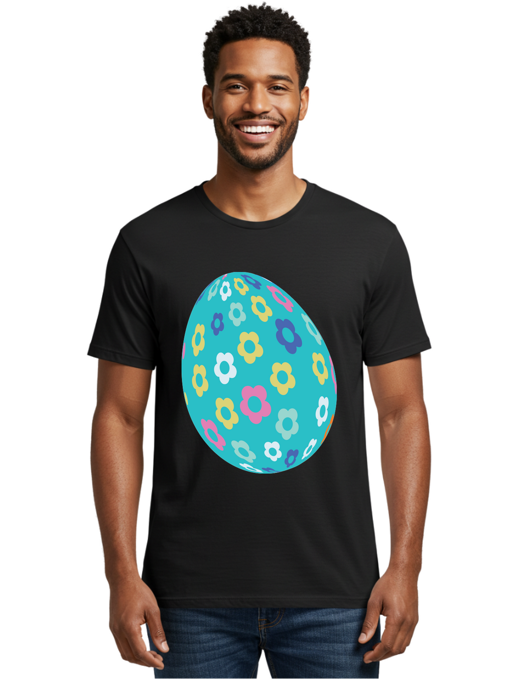 Easter-Egg-Flowers Men'S Graphic Tee, 100% Cotton, Comfortable Casual Summer Wear, Machine Washable, Easter Egg Decoration, Floral Pattern, Colorful Flowers, Pastel Colors, Spring Theme, Easter Celebration, Festive Design, Decorative Egg, Aac675