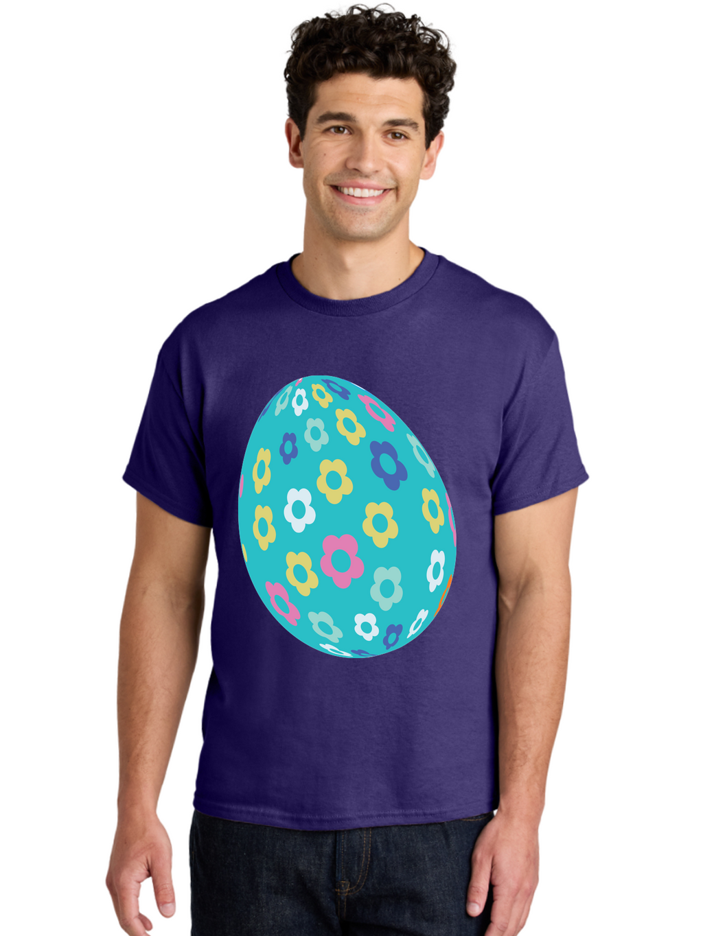 Easter-Egg-Flowers Men'S Graphic Tee, 100% Cotton, Comfortable Casual Summer Wear, Machine Washable, Easter Egg Decoration, Floral Pattern, Colorful Flowers, Pastel Colors, Spring Theme, Easter Celebration, Festive Design, Decorative Egg, Aac675