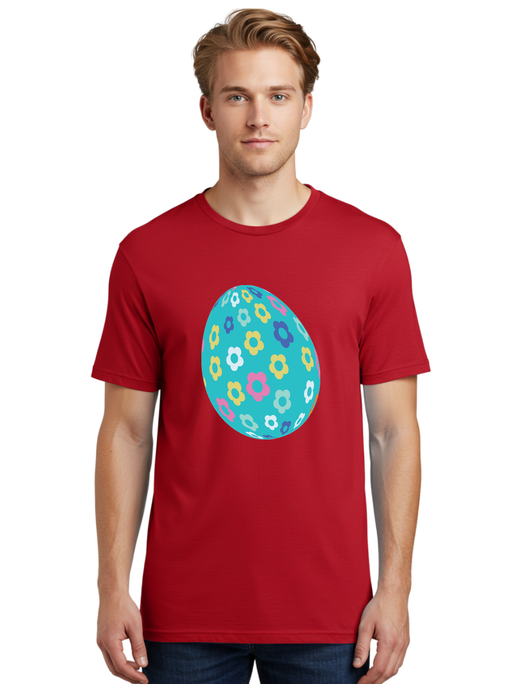 Easter-Egg-Flowers Men'S Graphic Tee, 100% Cotton, Comfortable Casual Summer Wear, Machine Washable, Easter Egg Decoration, Floral Pattern, Colorful Flowers, Pastel Colors, Spring Theme, Easter Celebration, Festive Design, Decorative Egg, Aac675