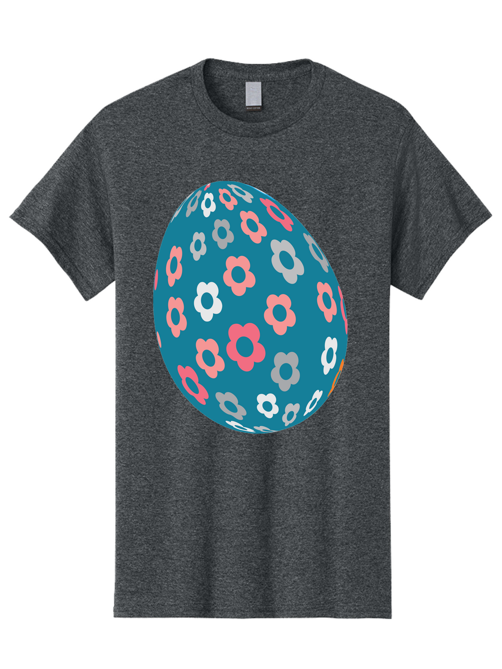 Easter-Egg Men'S Graphic Tee, 100% Cotton, Comfortable Casual Summer Wear, Machine Washable, Blue Easter Egg, Floral Pattern, Pink And White Flowers, Spring Decoration, Easter Egg Decoration, Digital Illustration, Easter Theme, Aac676