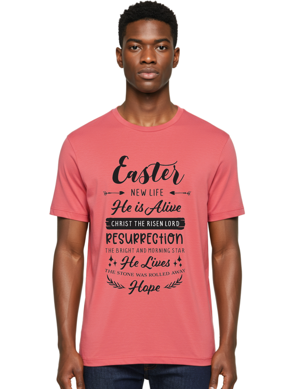 Easter Men'S Graphic Tee, 100% Cotton, Comfortable Casual Summer Wear, Machine Washable, Easter Message, He Is Alive, Christ The Risen Lord, Resurrection, New Life, Hope, Christian Faith, Biblical Scripture, Inspirational Quote, Aac678