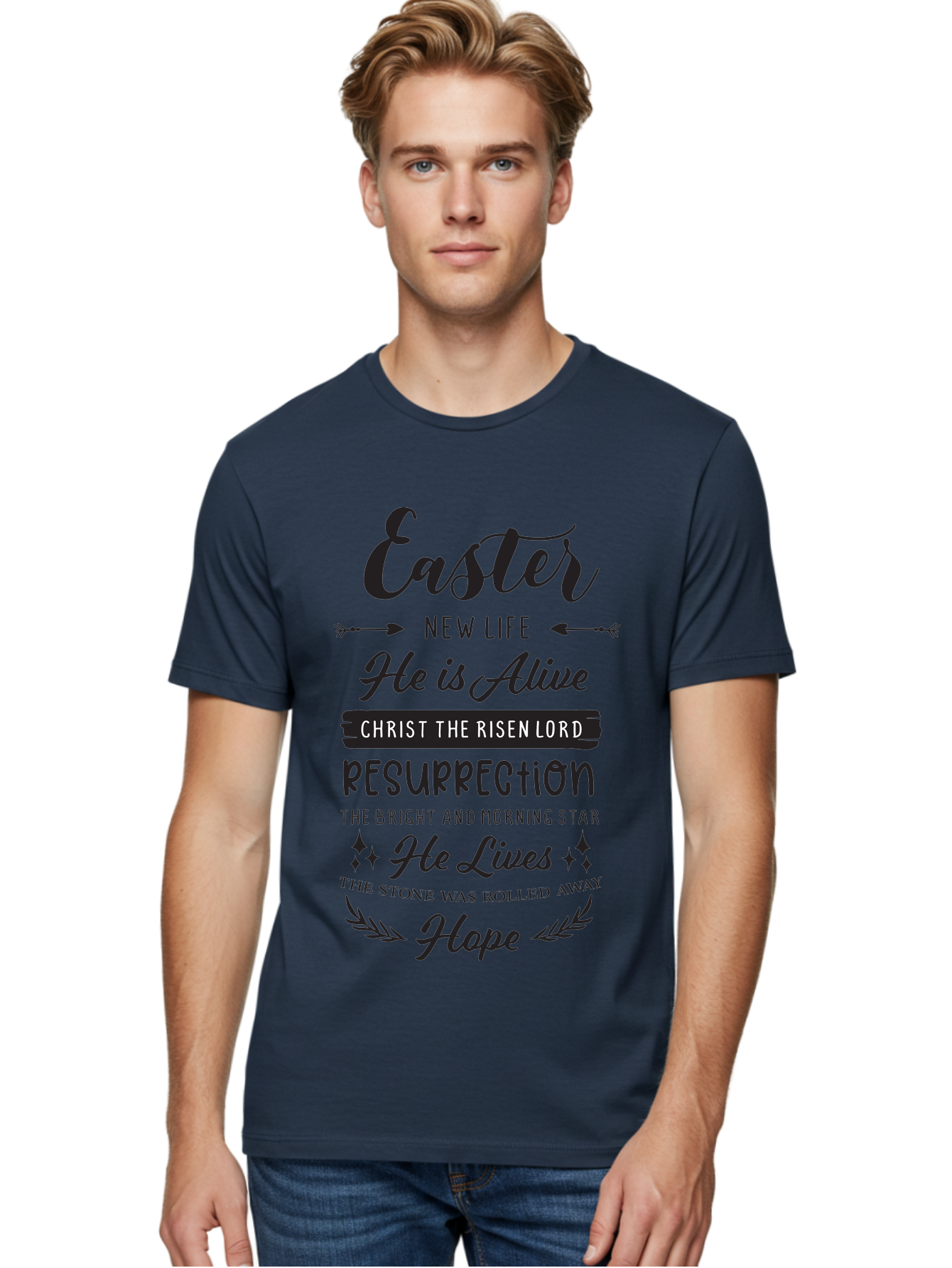 Easter Men'S Graphic Tee, 100% Cotton, Comfortable Casual Summer Wear, Machine Washable, Easter Message, He Is Alive, Christ The Risen Lord, Resurrection, New Life, Hope, Christian Faith, Biblical Scripture, Inspirational Quote, Aac678