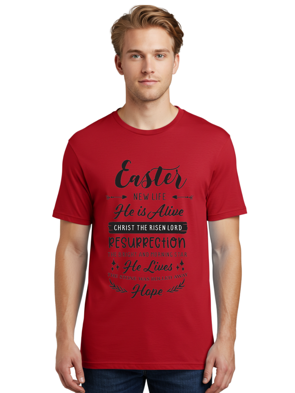 Easter Men'S Graphic Tee, 100% Cotton, Comfortable Casual Summer Wear, Machine Washable, Easter Message, He Is Alive, Christ The Risen Lord, Resurrection, New Life, Hope, Christian Faith, Biblical Scripture, Inspirational Quote, Aac678