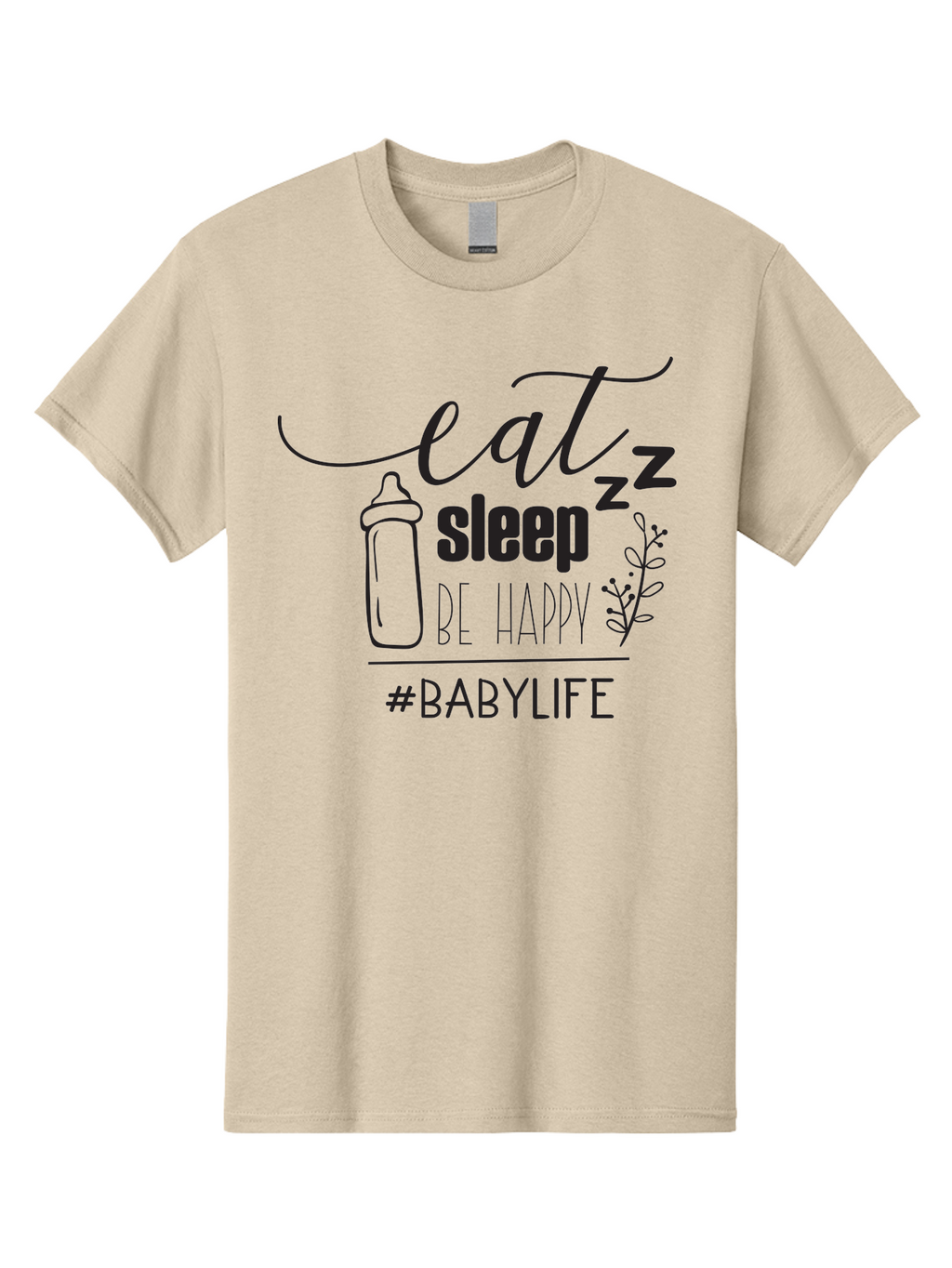 Eat-Sleep-Be-Happy Men'S Graphic Tee, 100% Cotton, Comfortable Casual Summer Wear, Machine Washable, Baby Bottle, Eat Sleep Be Happy, Baby Life, Newborn Care, Parenting Tips, Baby Essentials, Hashtag Babylife, Simple Design, Minimalist Style Aac681