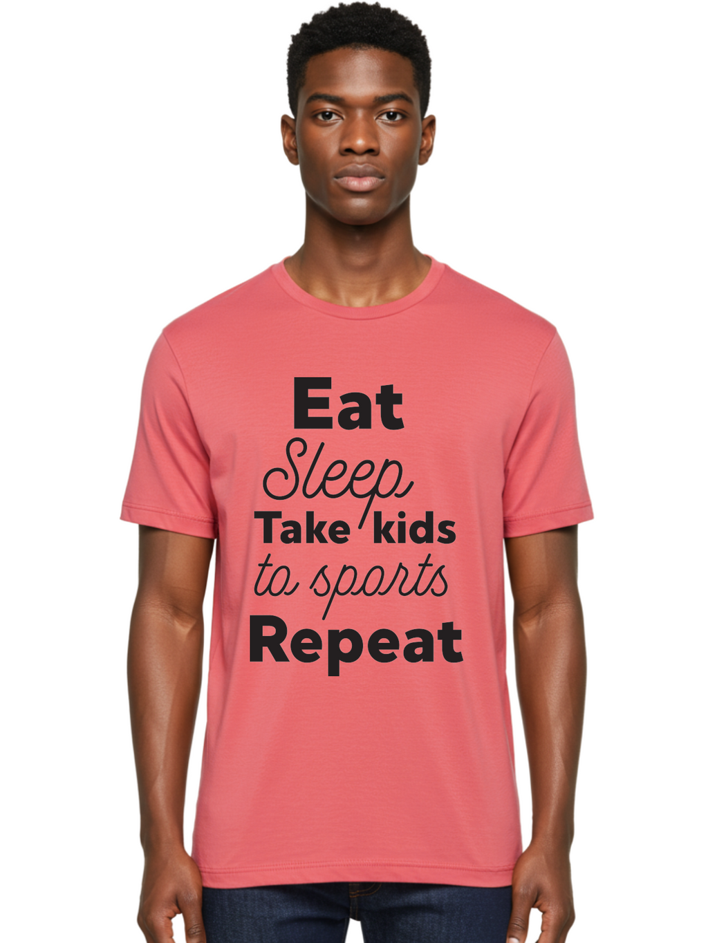 Eat-Sleep-Take-Kids-To-Sports-Repeat Men'S Graphic Tee, 100% Cotton, Comfortable Casual Summer Wear, Machine Washable, Busy Parents, Parenting Life, Family Activities, Kids Sports, Daily Routine, Parenting Humor, Eat Sleep Repeat Aac682