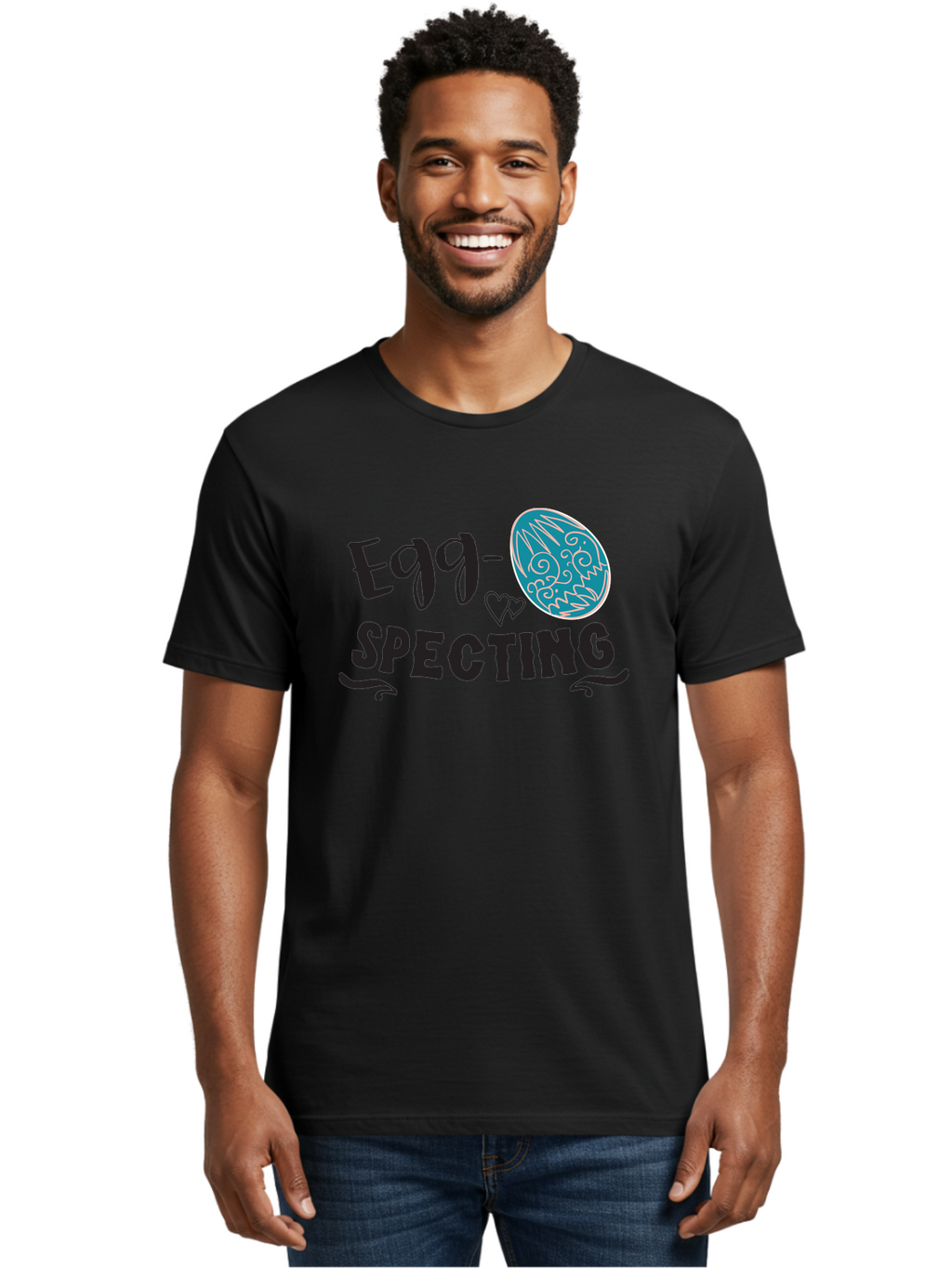 Egg-Specting Men'S Graphic Tee, 100% Cotton, Comfortable Casual Summer Wear, Machine Washable, Easter Egg, Egg Expecting, Cute Designs, Playful Graphics, Decorative Egg, Heart Symbol, Easter Theme, Spring Vibes, Baby Announcement Aac683