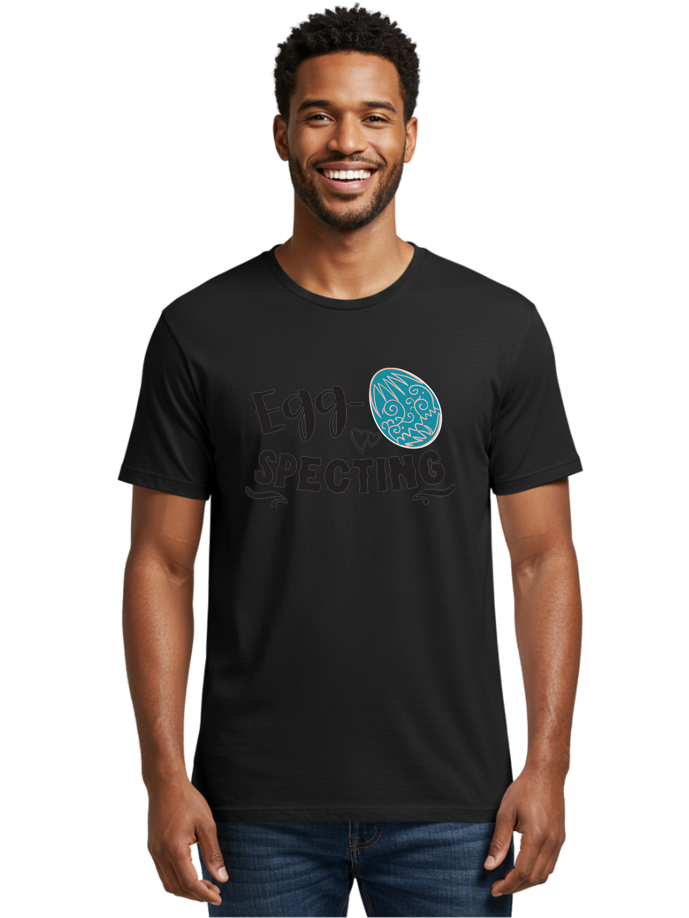 Egg-Specting Men'S Graphic Tee, 100% Cotton, Comfortable Casual Summer Wear, Machine Washable, Easter Egg, Egg Expecting, Cute Designs, Playful Graphics, Decorative Egg, Heart Symbol, Easter Theme, Spring Vibes, Baby Announcement Aac683