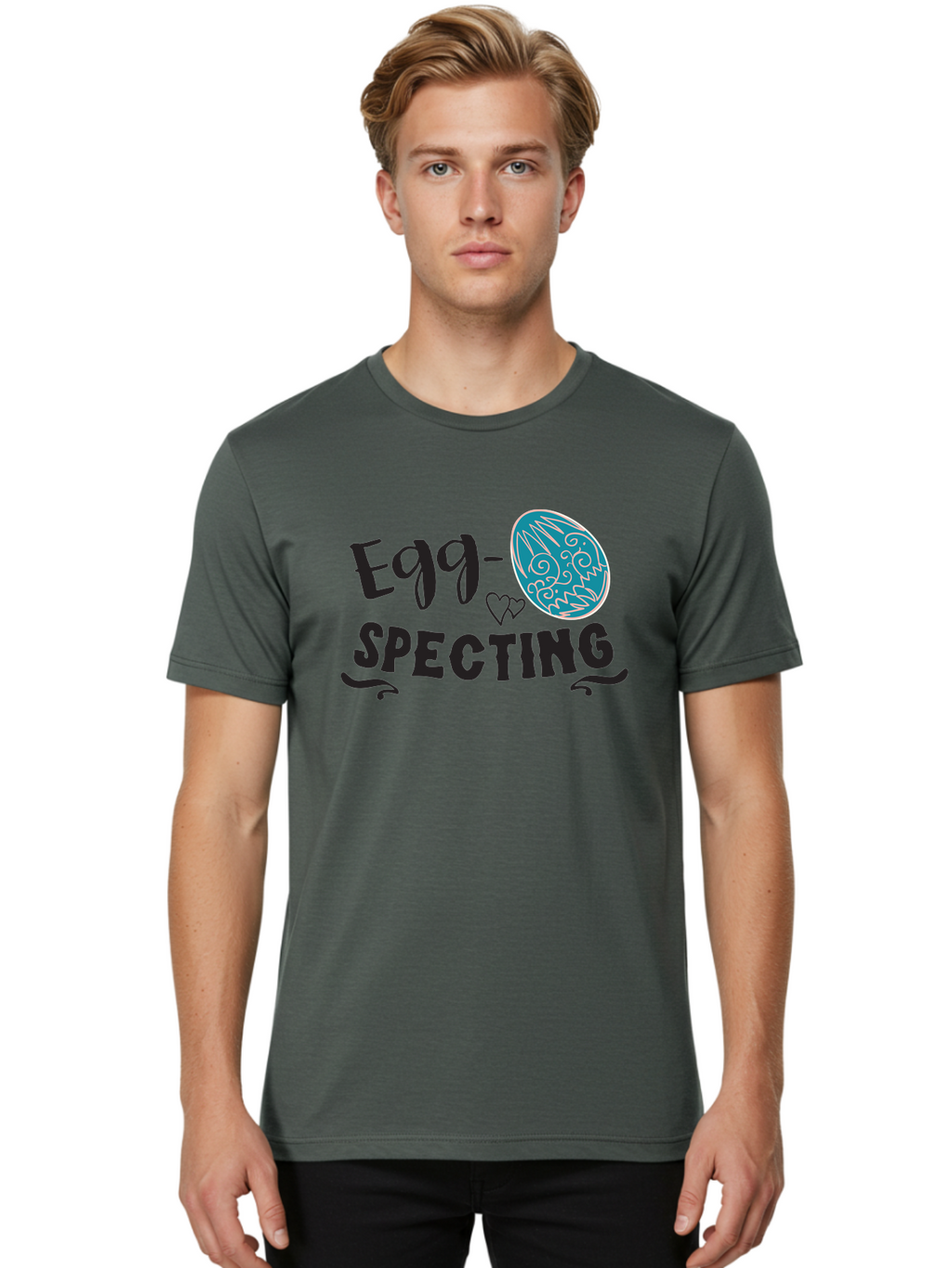 Egg-Specting Men'S Graphic Tee, 100% Cotton, Comfortable Casual Summer Wear, Machine Washable, Easter Egg, Egg Expecting, Cute Designs, Playful Graphics, Decorative Egg, Heart Symbol, Easter Theme, Spring Vibes, Baby Announcement Aac683