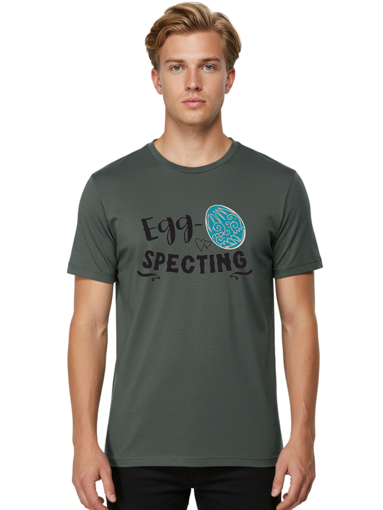 Egg-Specting Men'S Graphic Tee, 100% Cotton, Comfortable Casual Summer Wear, Machine Washable, Easter Egg, Egg Expecting, Cute Designs, Playful Graphics, Decorative Egg, Heart Symbol, Easter Theme, Spring Vibes, Baby Announcement Aac683