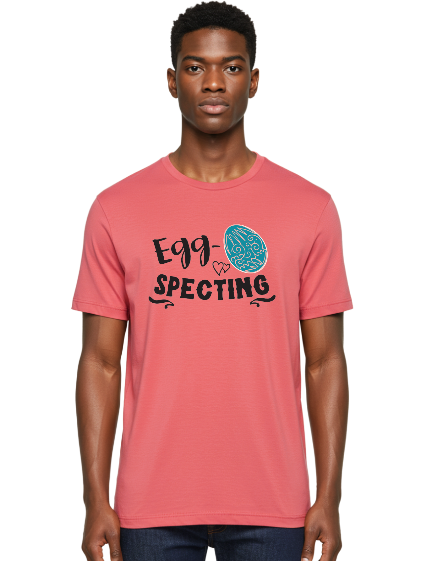 Egg-Specting Men'S Graphic Tee, 100% Cotton, Comfortable Casual Summer Wear, Machine Washable, Easter Egg, Egg Expecting, Cute Designs, Playful Graphics, Decorative Egg, Heart Symbol, Easter Theme, Spring Vibes, Baby Announcement Aac683