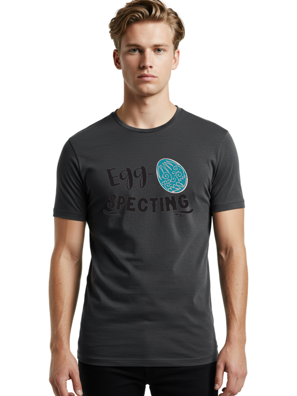 Egg-Specting Men'S Graphic Tee, 100% Cotton, Comfortable Casual Summer Wear, Machine Washable, Easter Egg, Egg Expecting, Cute Designs, Playful Graphics, Decorative Egg, Heart Symbol, Easter Theme, Spring Vibes, Baby Announcement Aac683