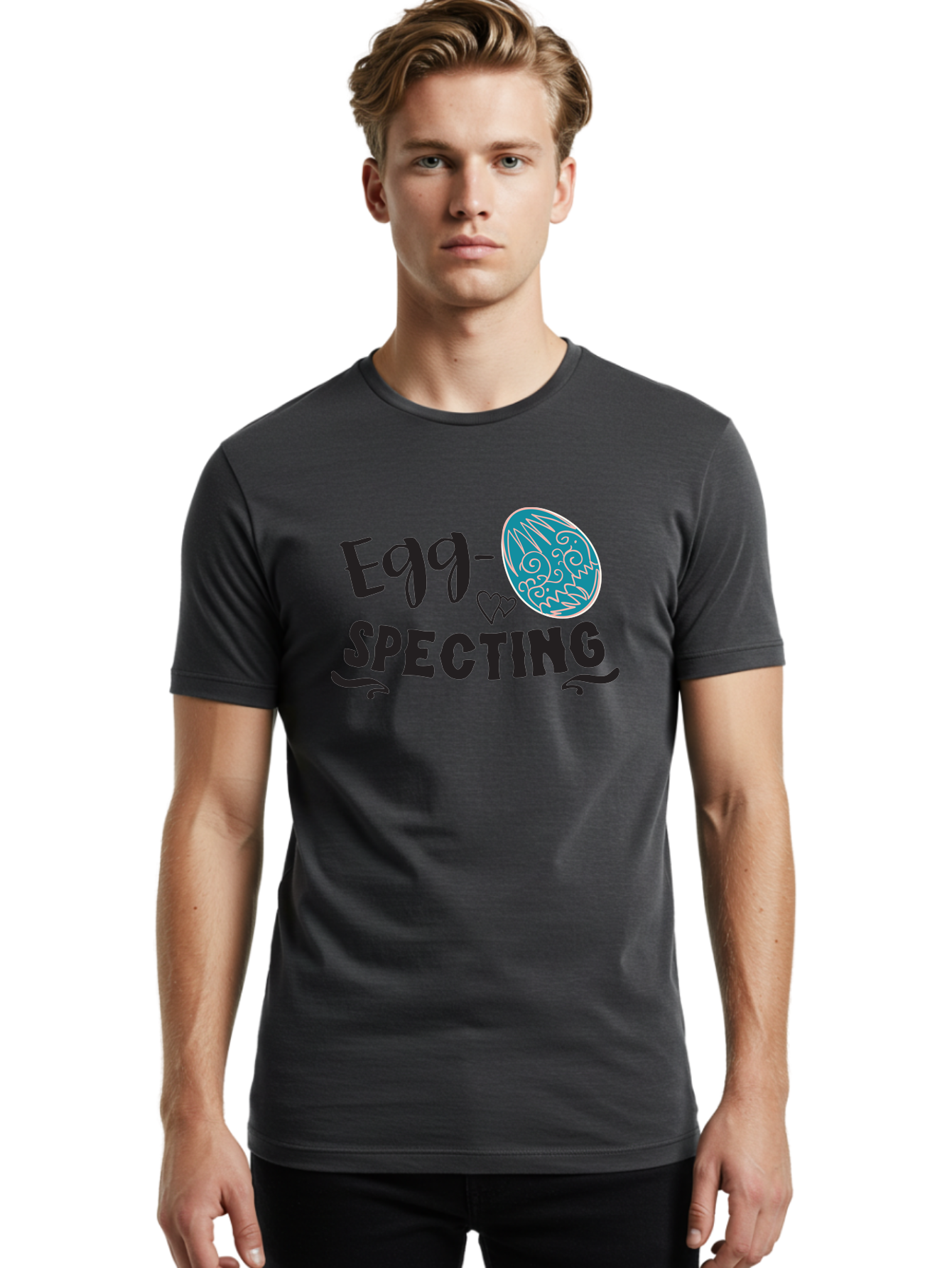 Egg-Specting Men'S Graphic Tee, 100% Cotton, Comfortable Casual Summer Wear, Machine Washable, Easter Egg, Egg Expecting, Cute Designs, Playful Graphics, Decorative Egg, Heart Symbol, Easter Theme, Spring Vibes, Baby Announcement Aac683