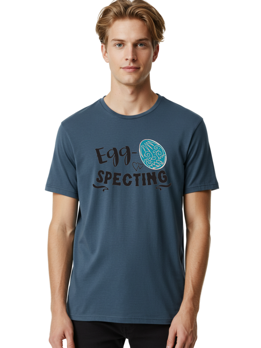 Egg-Specting Men'S Graphic Tee, 100% Cotton, Comfortable Casual Summer Wear, Machine Washable, Easter Egg, Egg Expecting, Cute Designs, Playful Graphics, Decorative Egg, Heart Symbol, Easter Theme, Spring Vibes, Baby Announcement Aac683