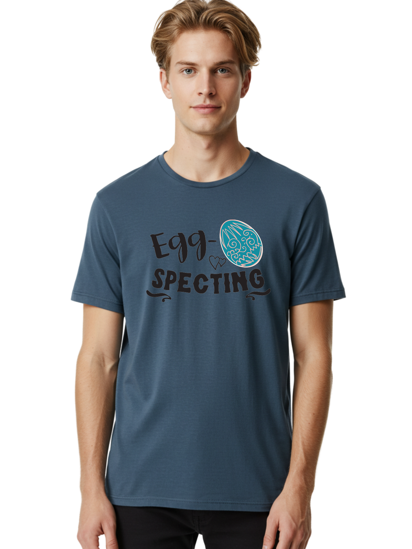 Egg-Specting Men'S Graphic Tee, 100% Cotton, Comfortable Casual Summer Wear, Machine Washable, Easter Egg, Egg Expecting, Cute Designs, Playful Graphics, Decorative Egg, Heart Symbol, Easter Theme, Spring Vibes, Baby Announcement Aac683