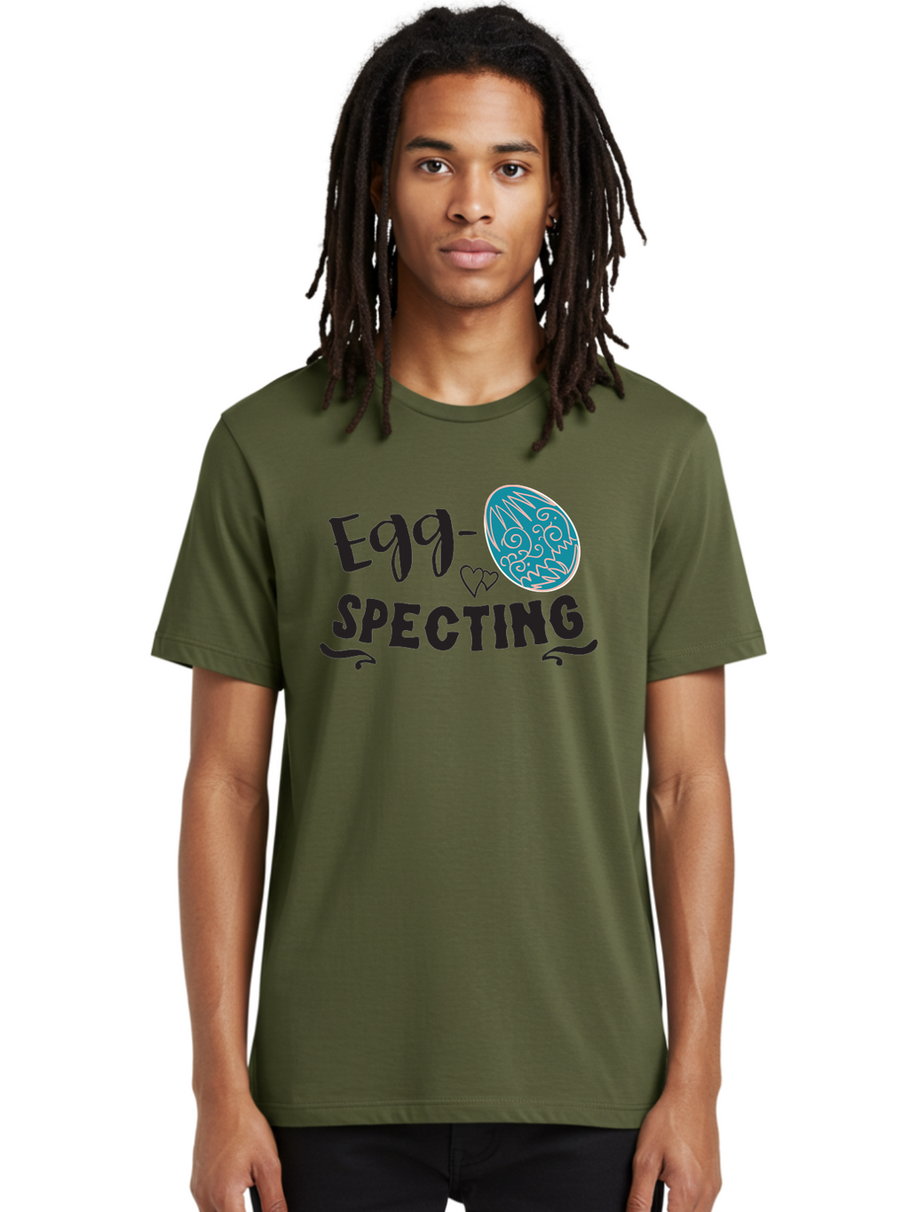 Egg-Specting Men'S Graphic Tee, 100% Cotton, Comfortable Casual Summer Wear, Machine Washable, Easter Egg, Egg Expecting, Cute Designs, Playful Graphics, Decorative Egg, Heart Symbol, Easter Theme, Spring Vibes, Baby Announcement Aac683