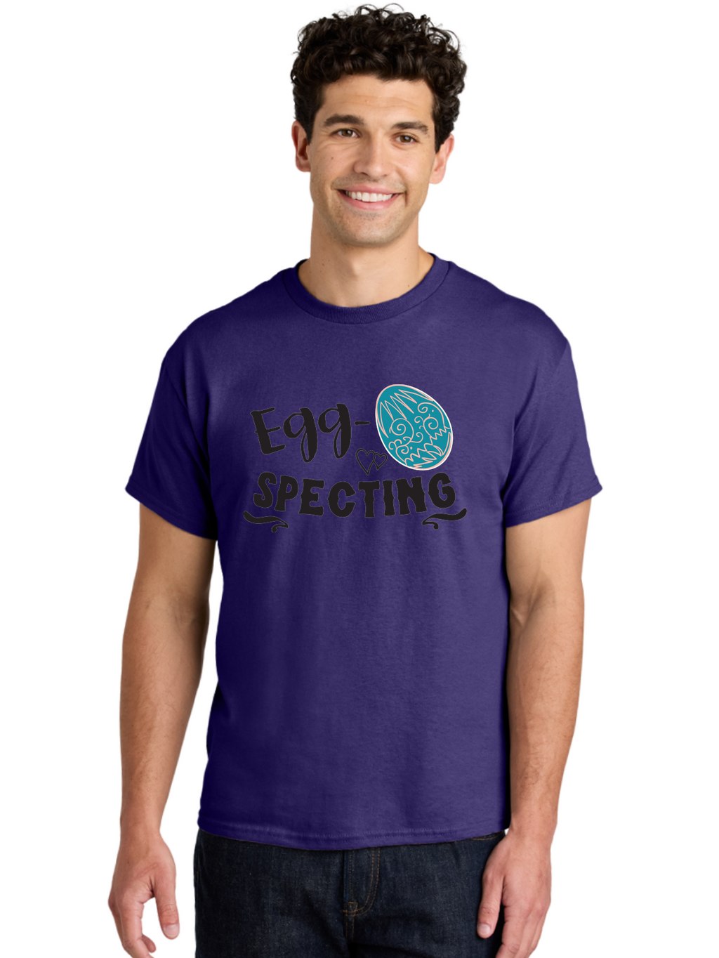 Egg-Specting Men'S Graphic Tee, 100% Cotton, Comfortable Casual Summer Wear, Machine Washable, Easter Egg, Egg Expecting, Cute Designs, Playful Graphics, Decorative Egg, Heart Symbol, Easter Theme, Spring Vibes, Baby Announcement Aac683