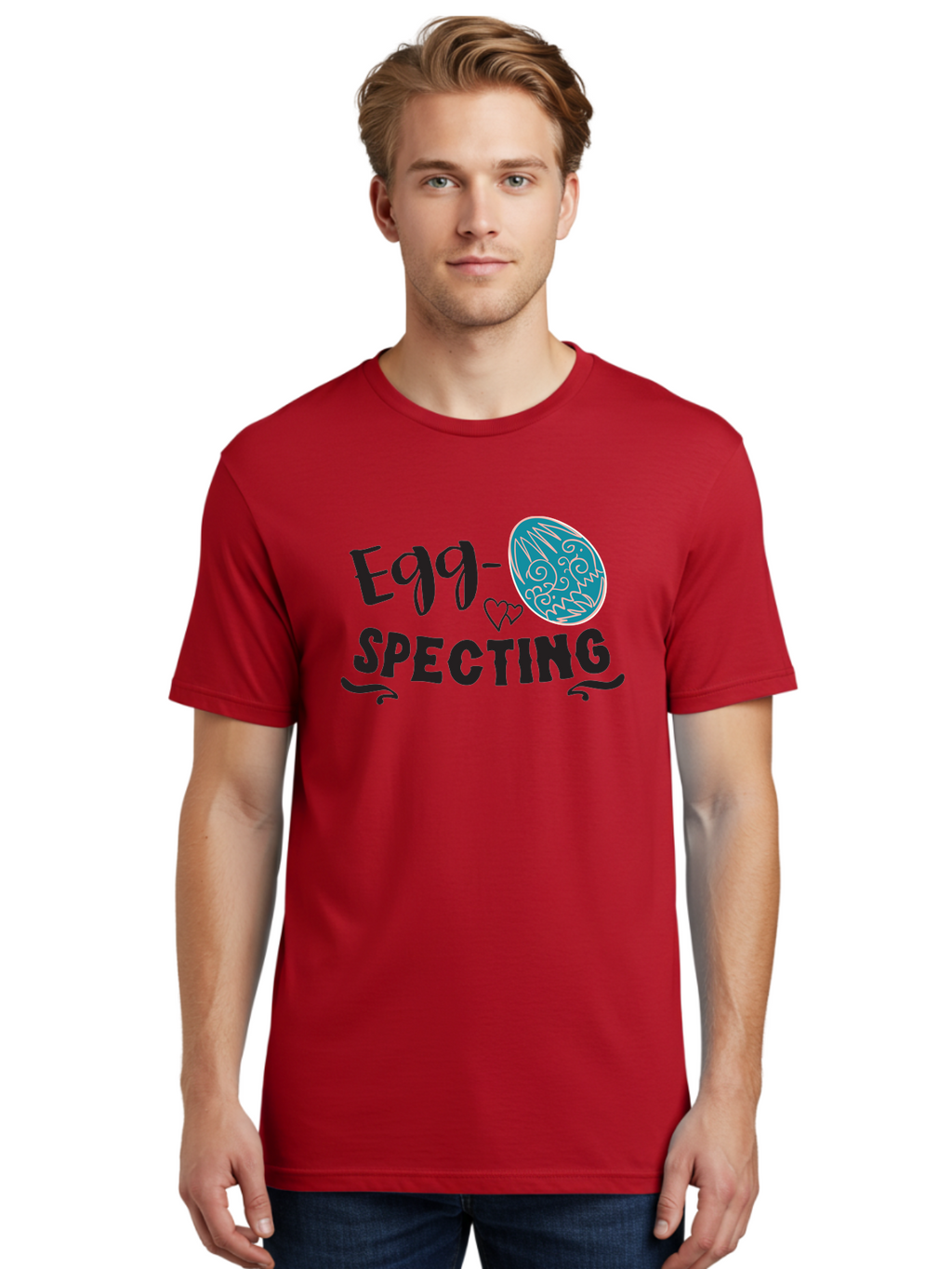 Egg-Specting Men'S Graphic Tee, 100% Cotton, Comfortable Casual Summer Wear, Machine Washable, Easter Egg, Egg Expecting, Cute Designs, Playful Graphics, Decorative Egg, Heart Symbol, Easter Theme, Spring Vibes, Baby Announcement Aac683