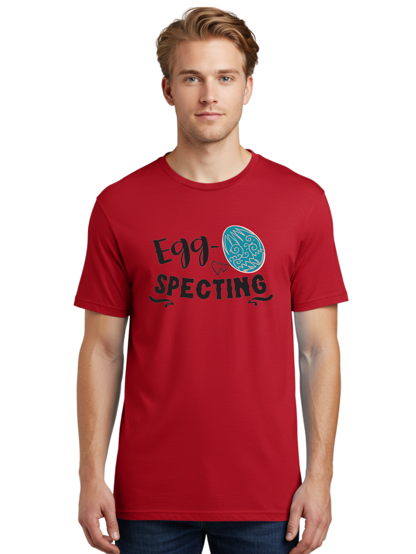Egg-Specting Men'S Graphic Tee, 100% Cotton, Comfortable Casual Summer Wear, Machine Washable, Easter Egg, Egg Expecting, Cute Designs, Playful Graphics, Decorative Egg, Heart Symbol, Easter Theme, Spring Vibes, Baby Announcement Aac683