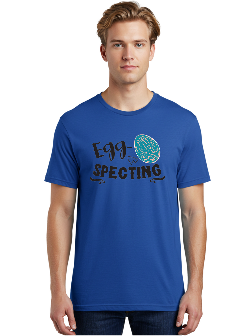 Egg-Specting Men'S Graphic Tee, 100% Cotton, Comfortable Casual Summer Wear, Machine Washable, Easter Egg, Egg Expecting, Cute Designs, Playful Graphics, Decorative Egg, Heart Symbol, Easter Theme, Spring Vibes, Baby Announcement Aac683
