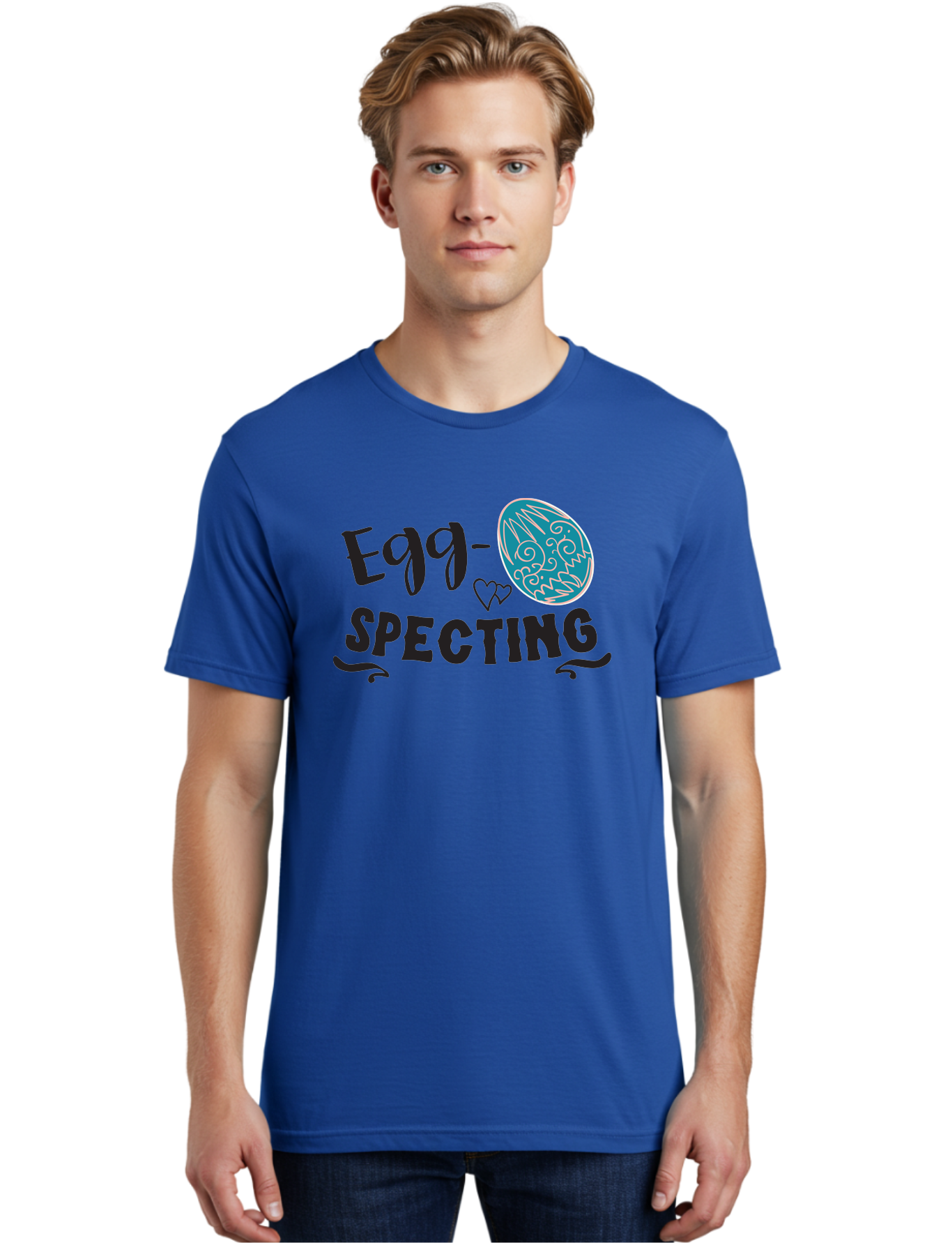 Egg-Specting Men'S Graphic Tee, 100% Cotton, Comfortable Casual Summer Wear, Machine Washable, Easter Egg, Egg Expecting, Cute Designs, Playful Graphics, Decorative Egg, Heart Symbol, Easter Theme, Spring Vibes, Baby Announcement Aac683