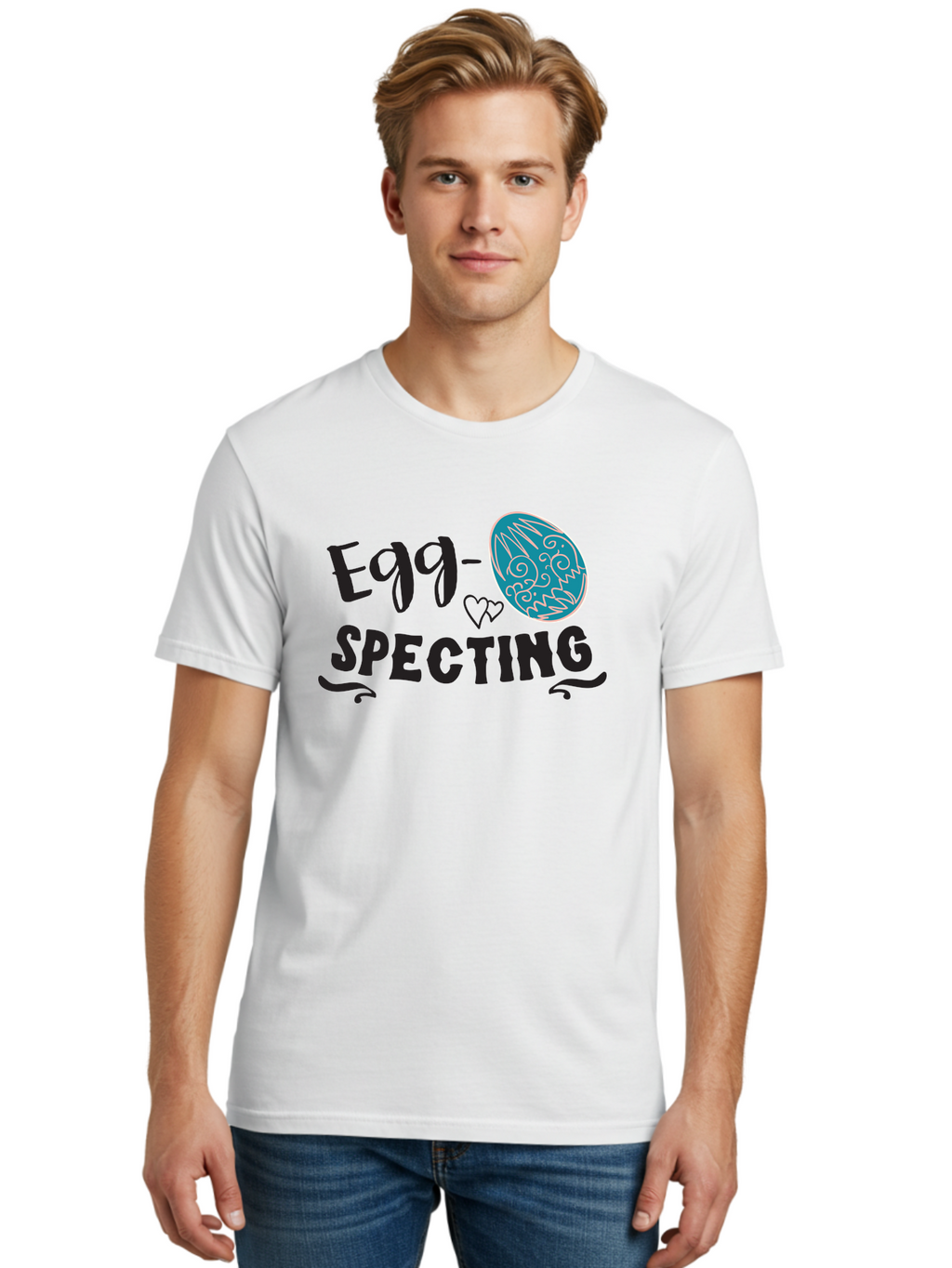 Egg-Specting Men'S Graphic Tee, 100% Cotton, Comfortable Casual Summer Wear, Machine Washable, Easter Egg, Egg Expecting, Cute Designs, Playful Graphics, Decorative Egg, Heart Symbol, Easter Theme, Spring Vibes, Baby Announcement Aac683