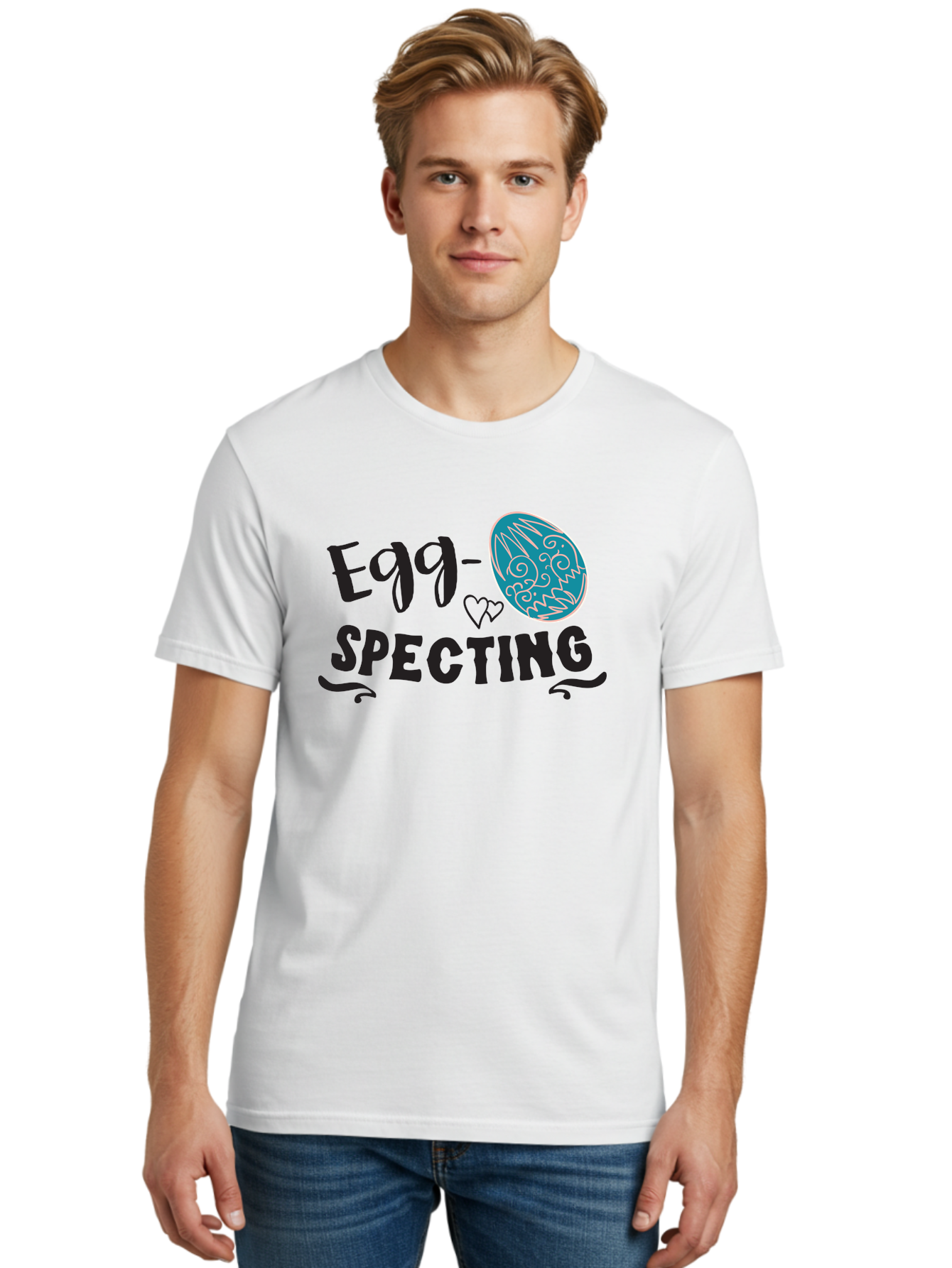 Egg-Specting Men'S Graphic Tee, 100% Cotton, Comfortable Casual Summer Wear, Machine Washable, Easter Egg, Egg Expecting, Cute Designs, Playful Graphics, Decorative Egg, Heart Symbol, Easter Theme, Spring Vibes, Baby Announcement Aac683
